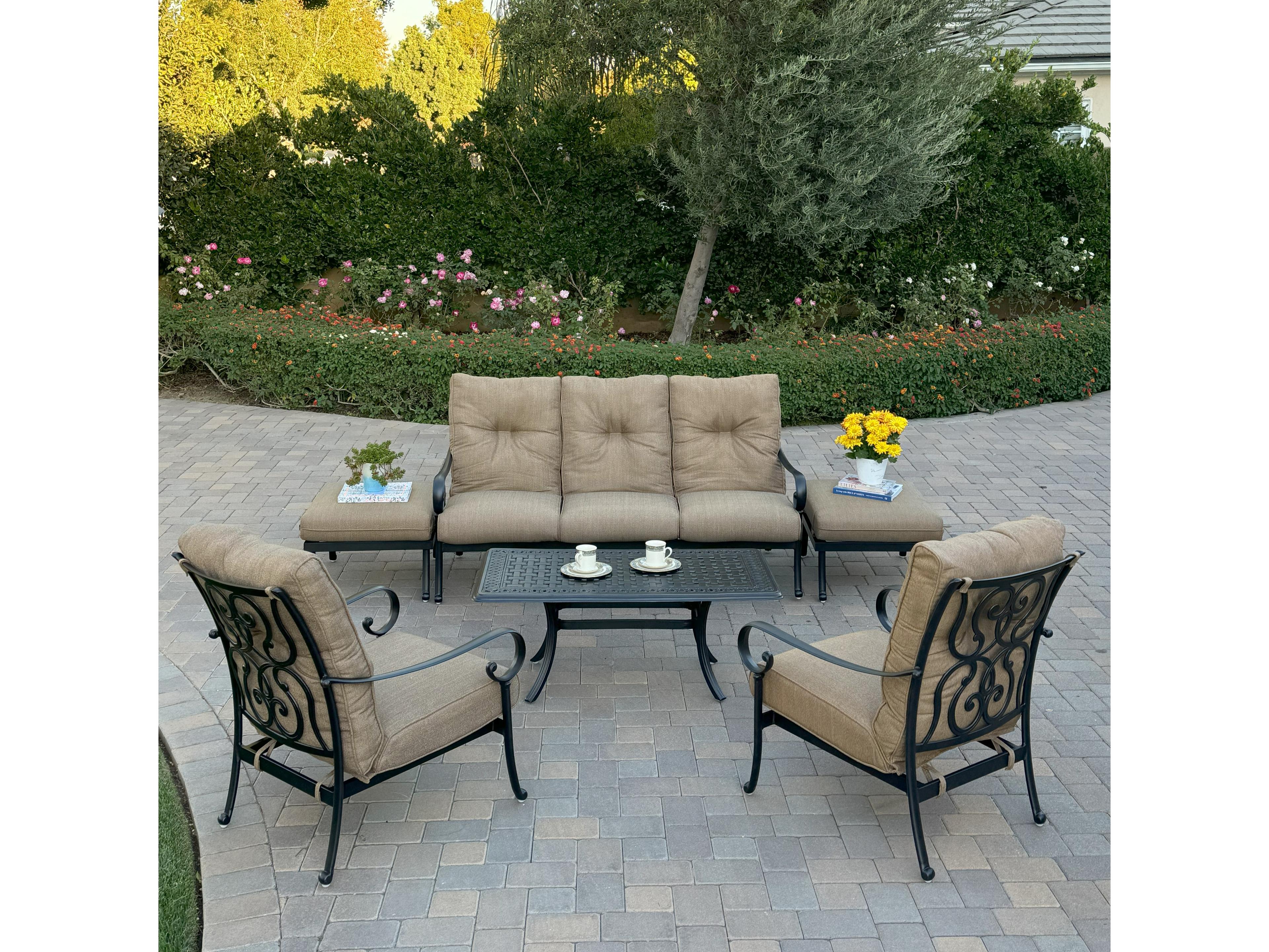 Darlee Outdoor Living Santa Anita Cast Aluminum 6-Piece Conversation Set with Sunbrella Cushions