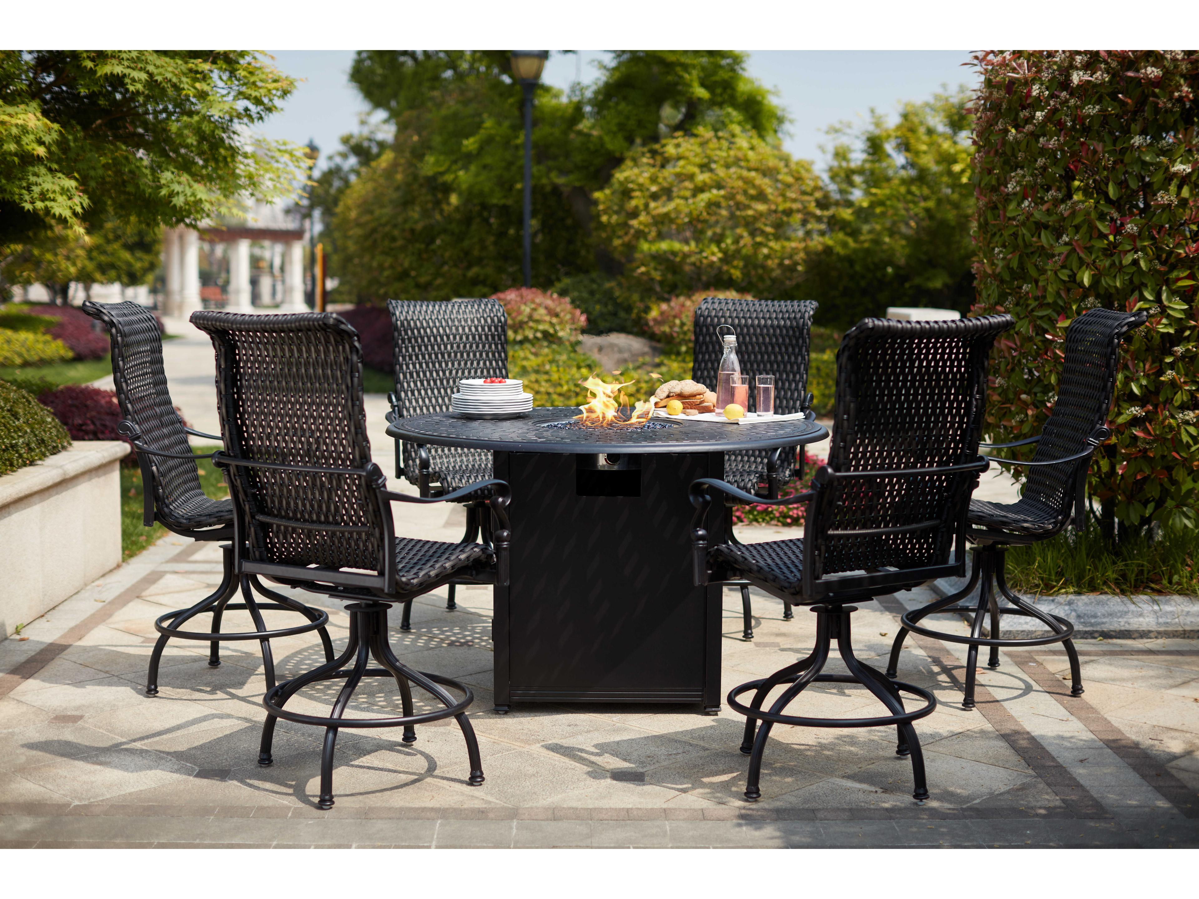 Darlee Outdoor Living Victoria Wicker Espresso 7 Piece Fire Pit Counter Set