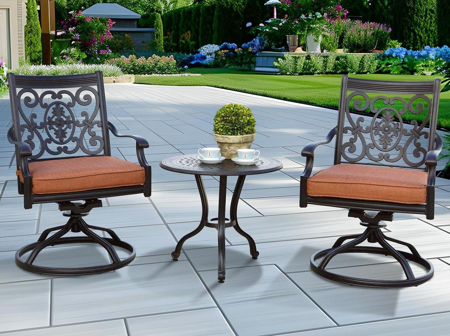 Darlee Outdoor Living St. Cruz Antique Bronze Cast Aluminum Lounge Set in Spicy Chill with 24'' Wide Round End Table