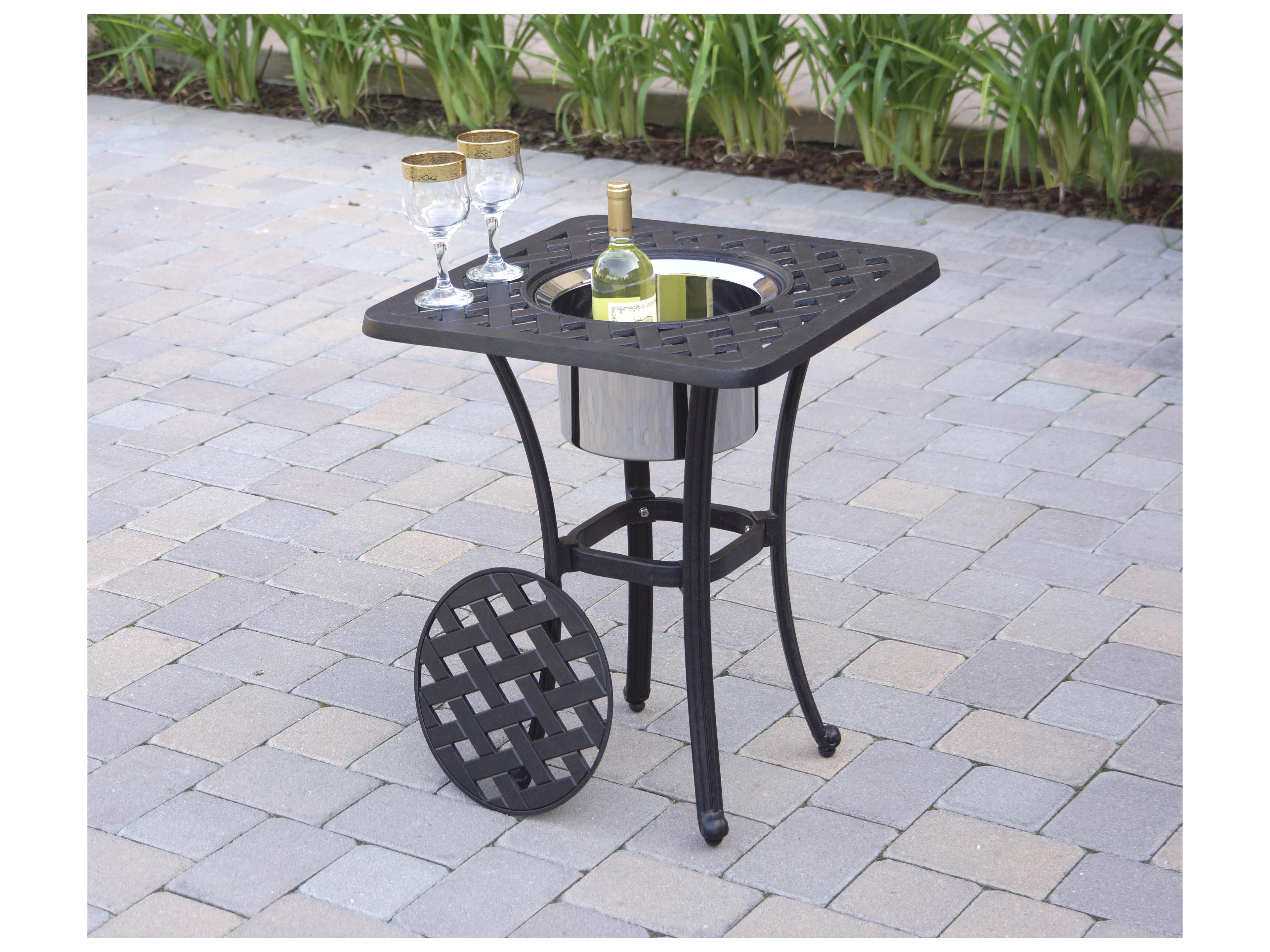 Darlee Outdoor Living Nassau Cast Aluminum Antique Bronze 3 Piece Lounge Set with Square Ice Bucket End Table in Sesame Cushions