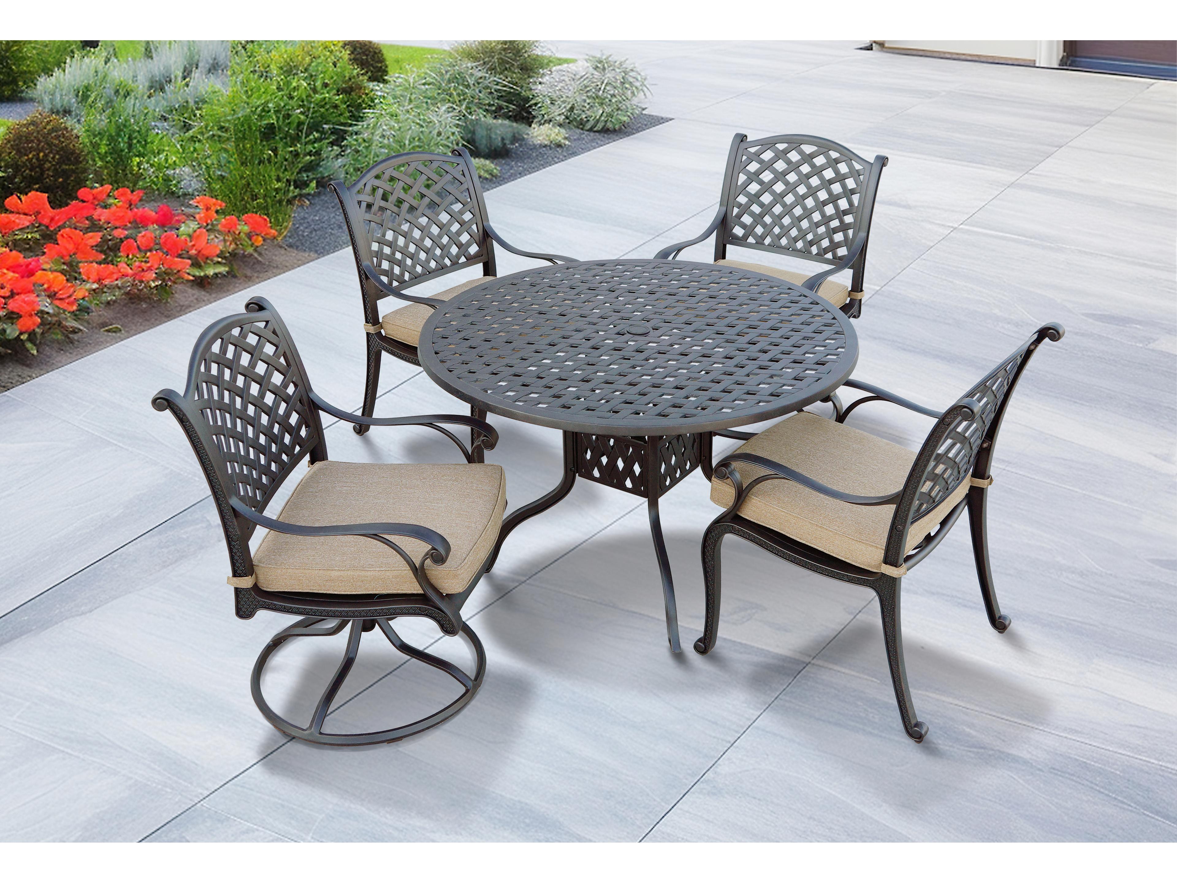 Darlee Outdoor Living Nassau Cast Aluminum Antique Bronze 5 Piece Dining Set with 48'' Wide Round Dining Table