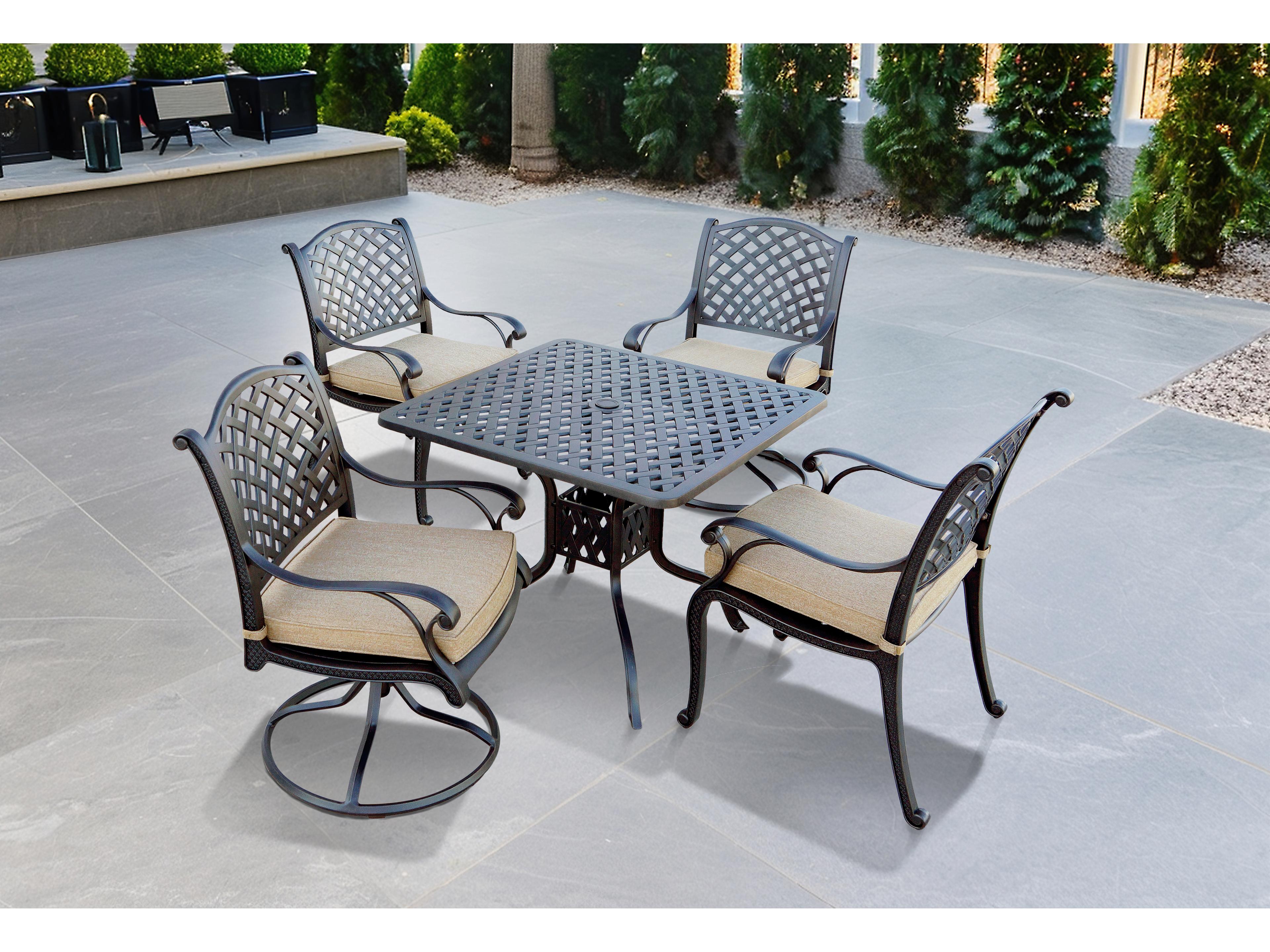 Darlee Outdoor Living Nassau Cast Aluminum Antique Bronze 5 Piece Dining Set with 36'' Wide Square Dining Table