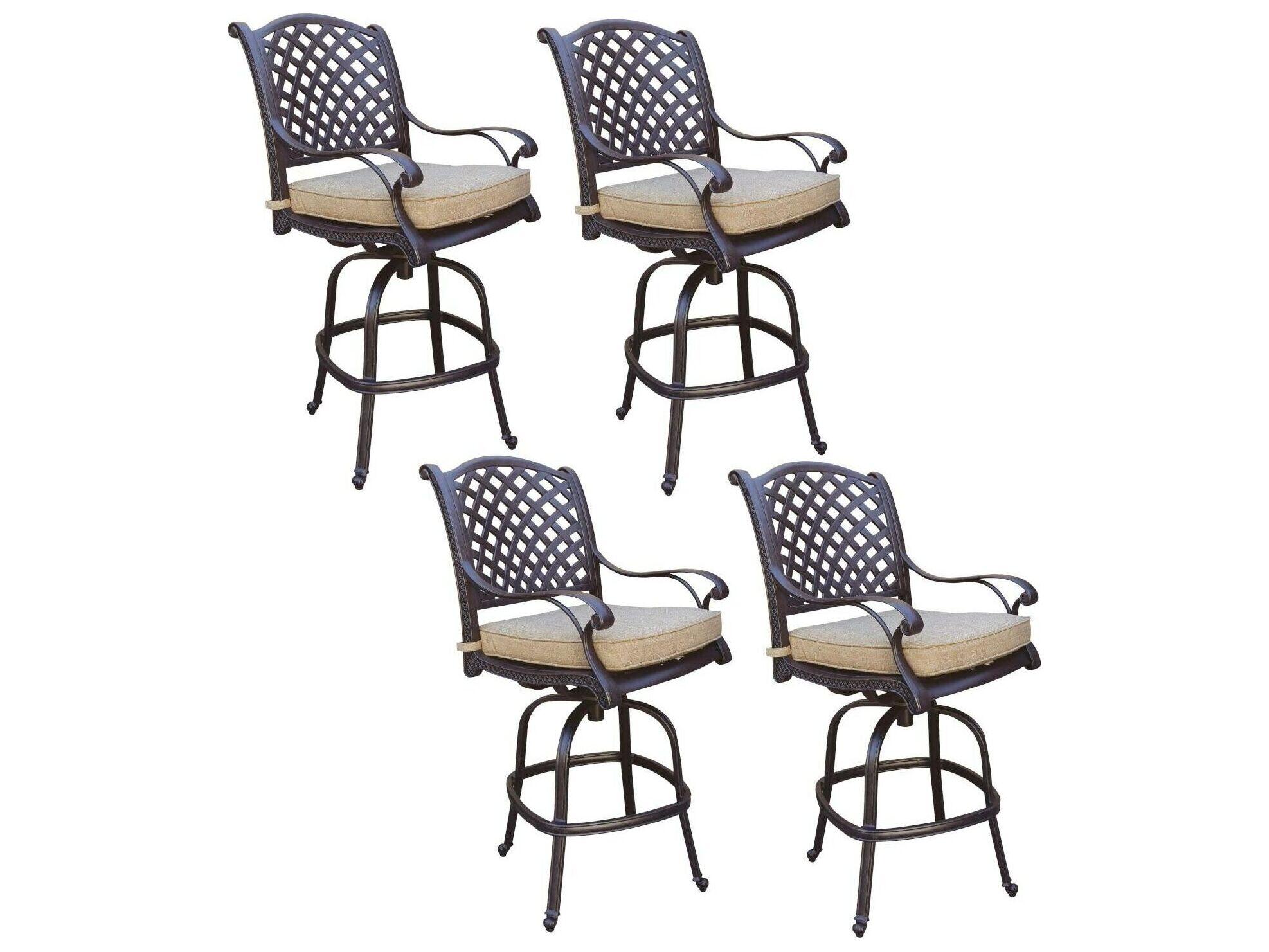 Darlee Outdoor Living Standard Nassau Cast Aluminum Antique Bronze Swivel Bar Stool Set of 4