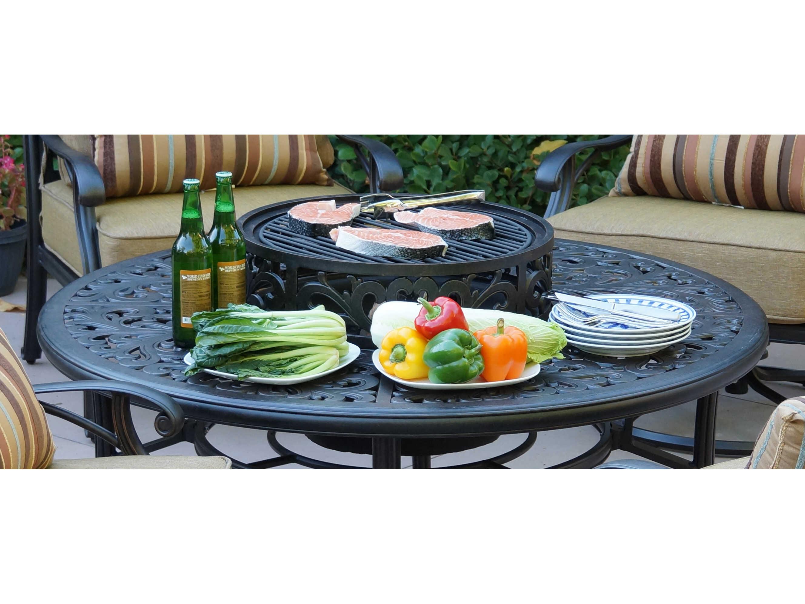 Darlee Outdoor Living Santa Monica Cast Aluminum Antique Bronze 5 Piece BBQ Fire Pit Lounge Set