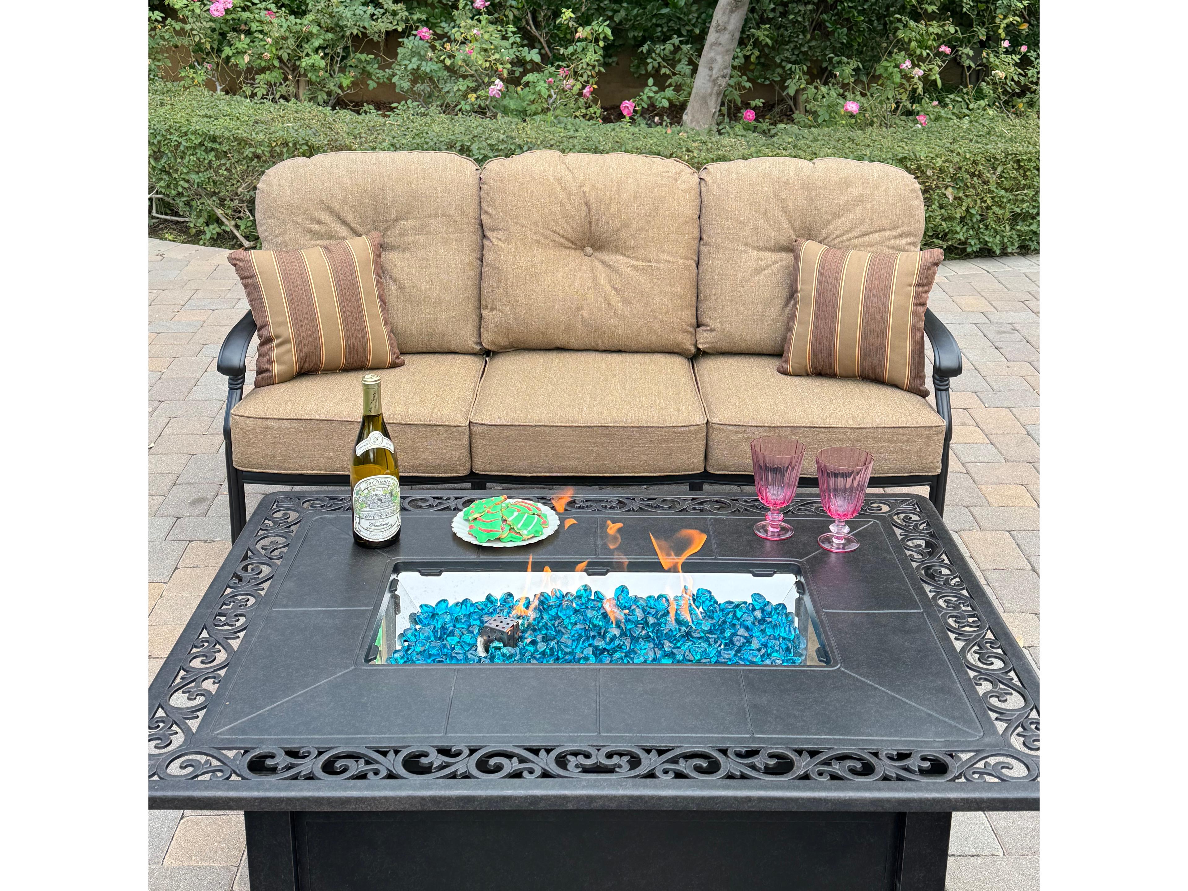Darlee Outdoor Living Santa Monica Cast Aluminum 4-Piece Conversation Set with 49" X 35" Rectangular Fire Pit Chat Table