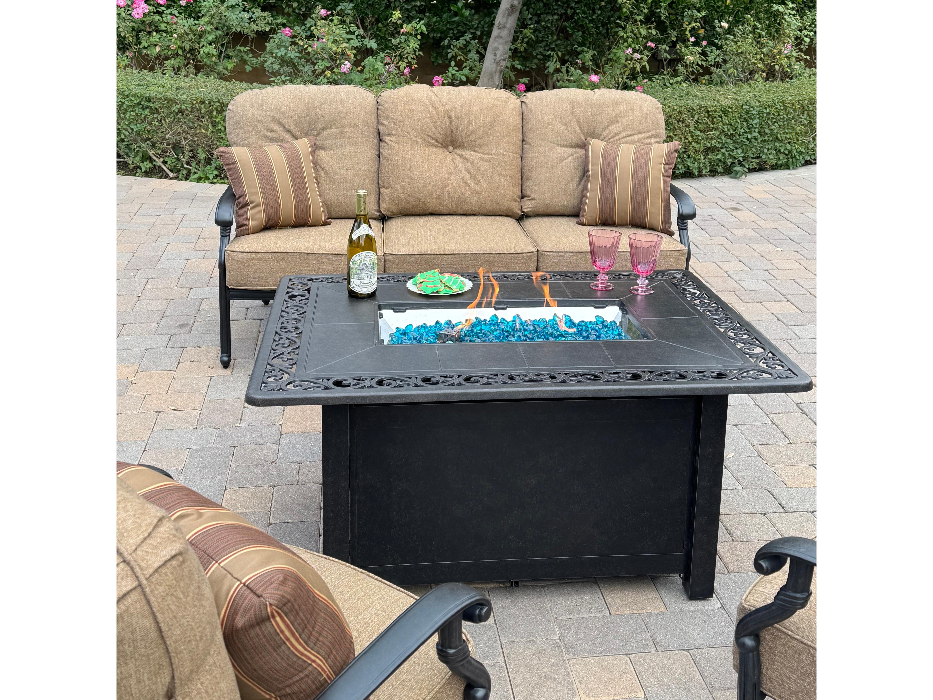 Darlee Outdoor Living Santa Monica Cast Aluminum 4-Piece Conversation Set with 49" X 35" Rectangular Fire Pit Chat Table
