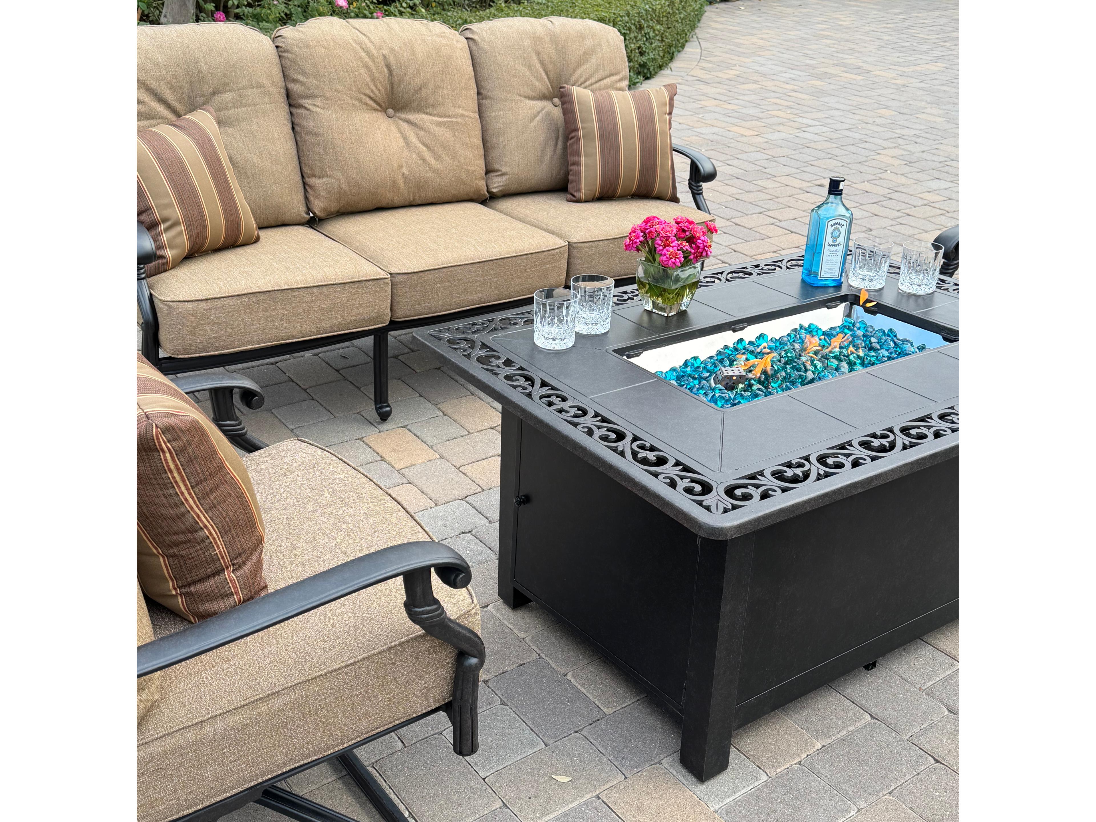 Darlee Outdoor Living Santa Monica Cast Aluminum 4-Piece Conversation Set with 49" X 35" Rectangular Fire Pit Chat Table