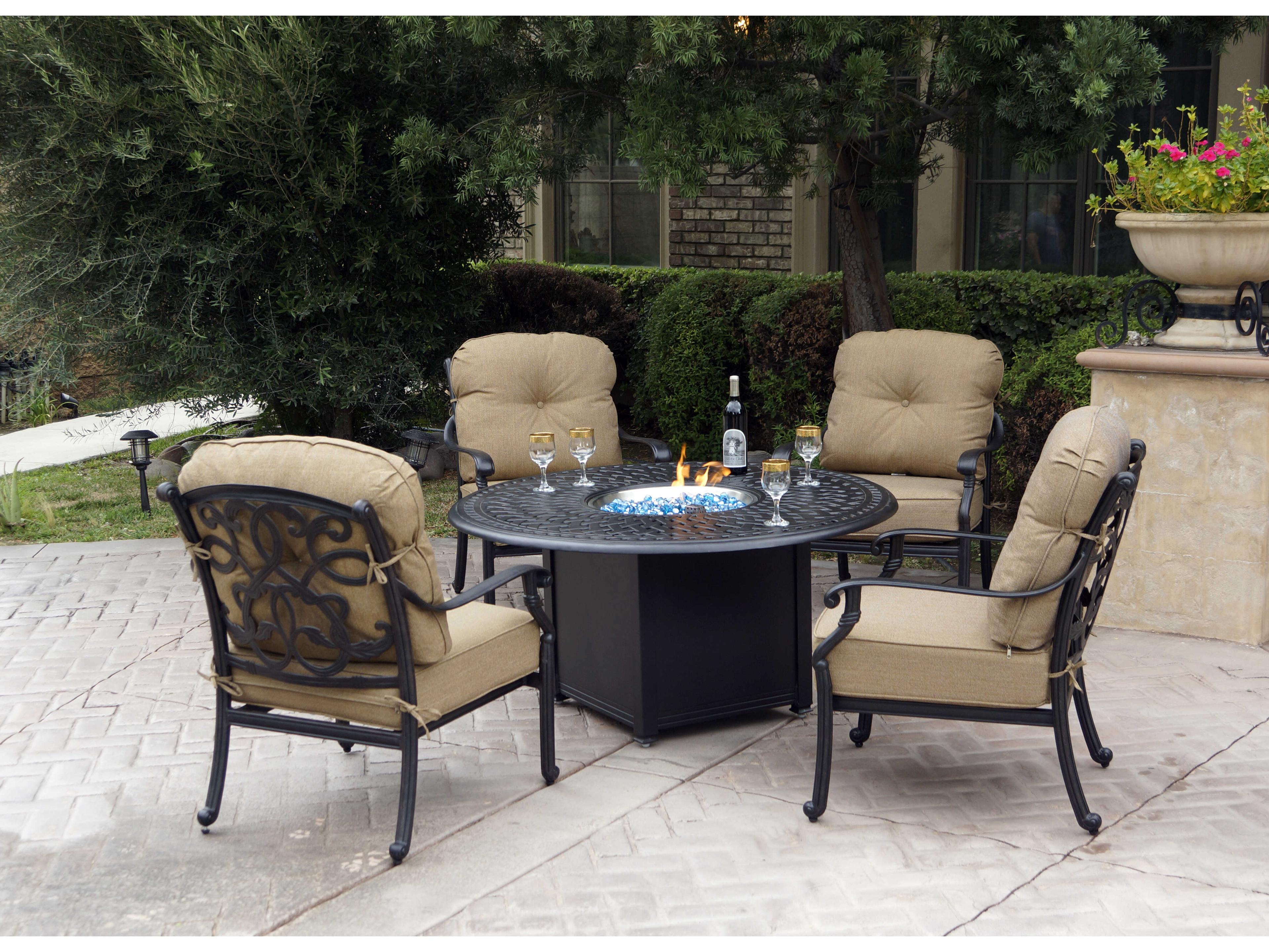 Darlee Outdoor Living Santa Monica Cast Aluminum Antique Bronze 5 Piece Fire Pit Lounge Set