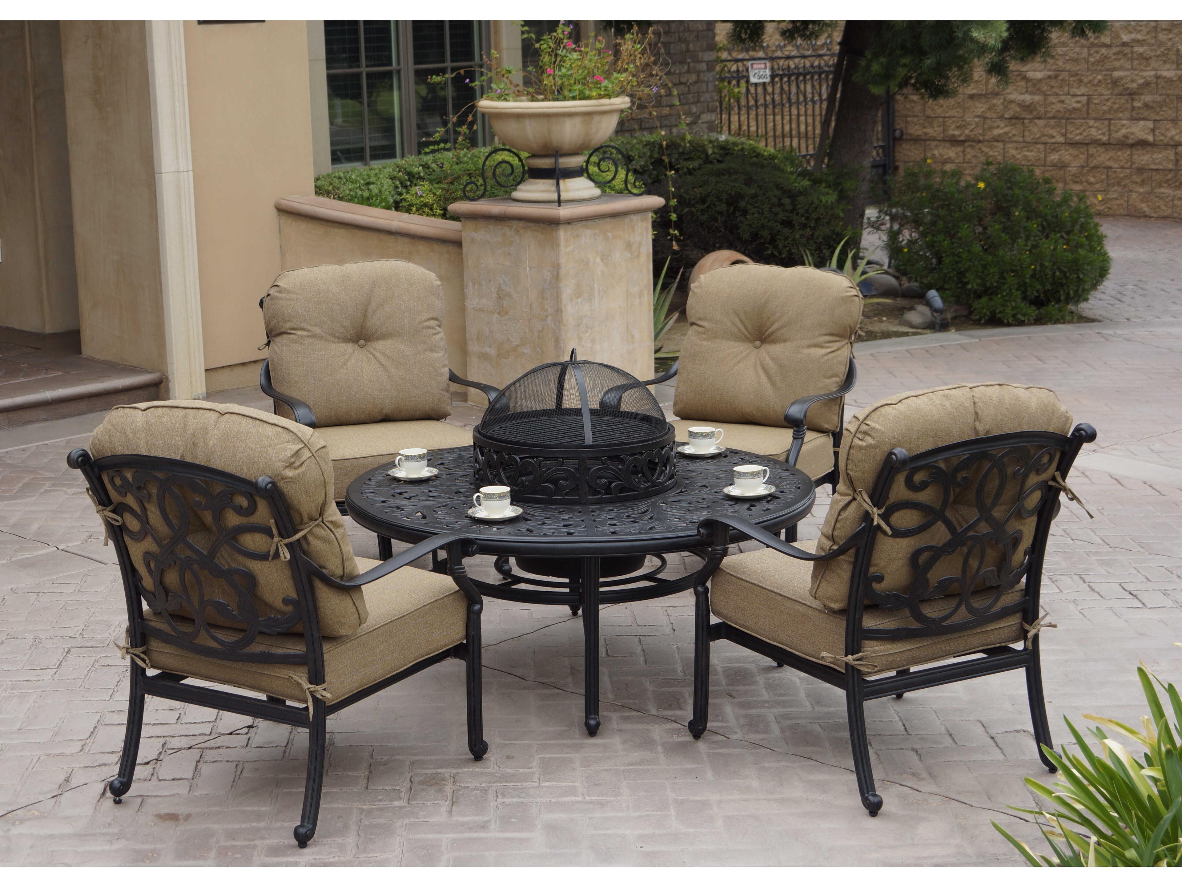 Darlee Outdoor Living Santa Monica Cast Aluminum Antique Bronze 5 Piece BBQ Fire Pit Lounge Set