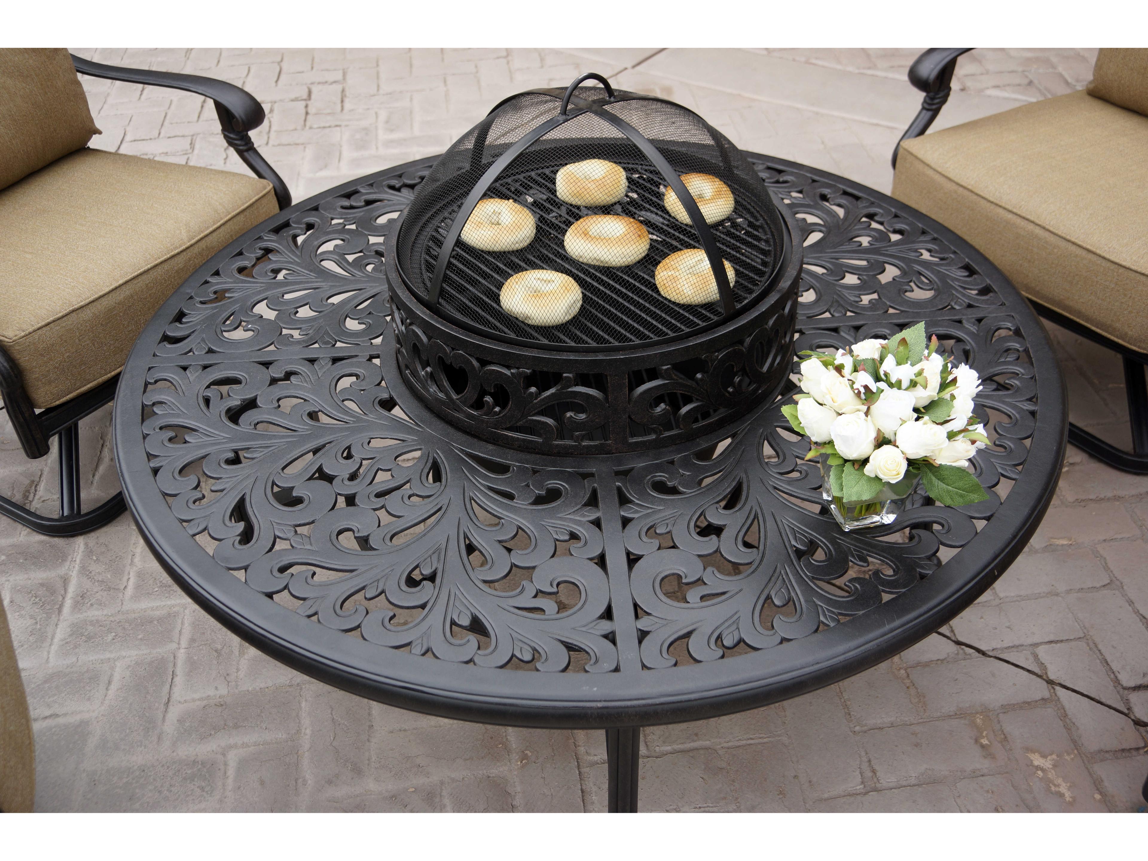 Darlee Outdoor Living Santa Monica Cast Aluminum Antique Bronze 5 Piece BBQ Fire Pit Lounge Set