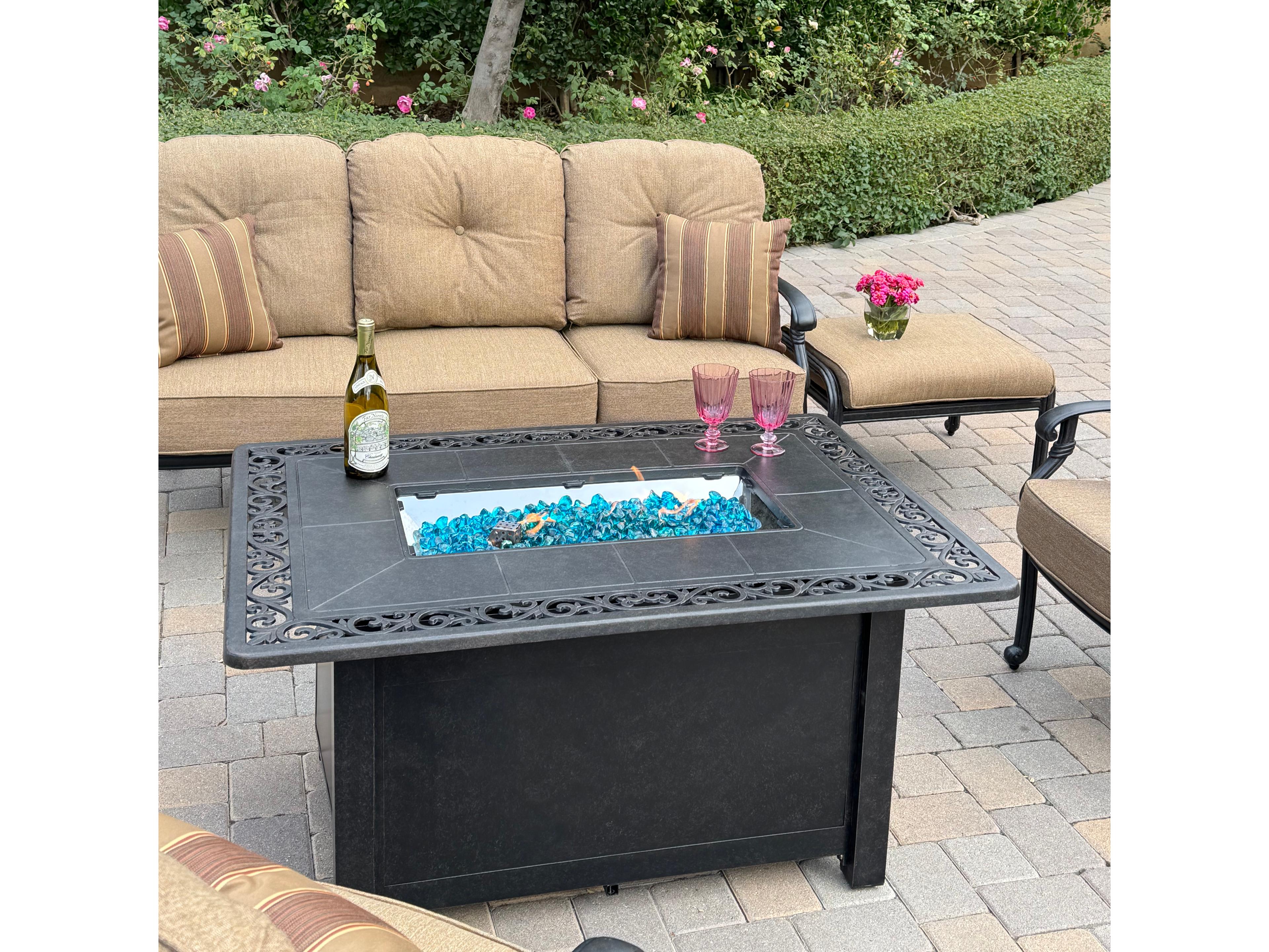 Darlee Outdoor Living Santa Monica Cast Aluminum 6-Piece Conversation Set with 49" X 35" Rectangular Fire Pit Chat Table
