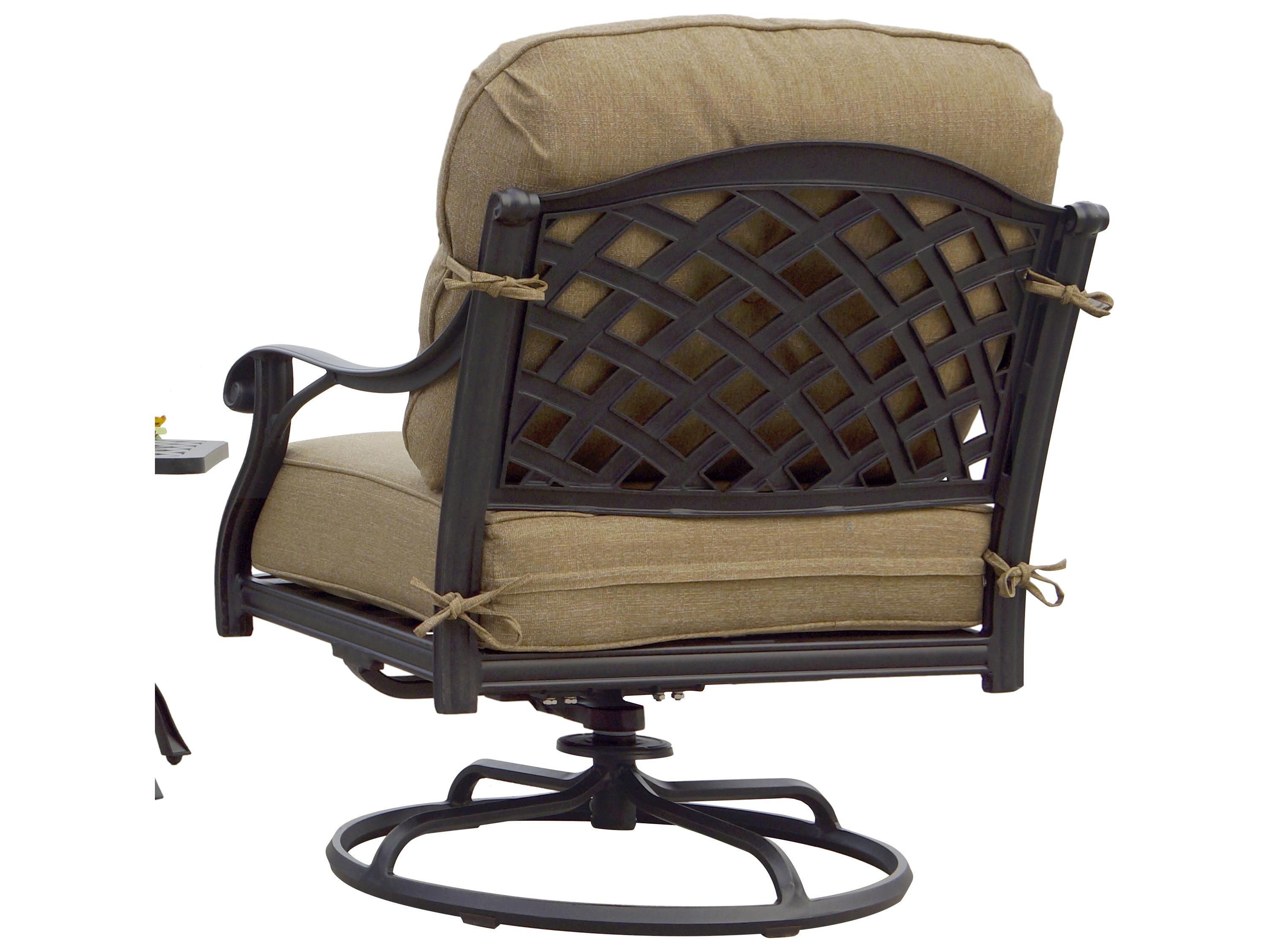 Darlee Outdoor Living Nassau Cast Aluminum Antique Bronze 3 Piece Lounge Set in Sesame Cushions with 24'' Wide Round End Table and Pillows