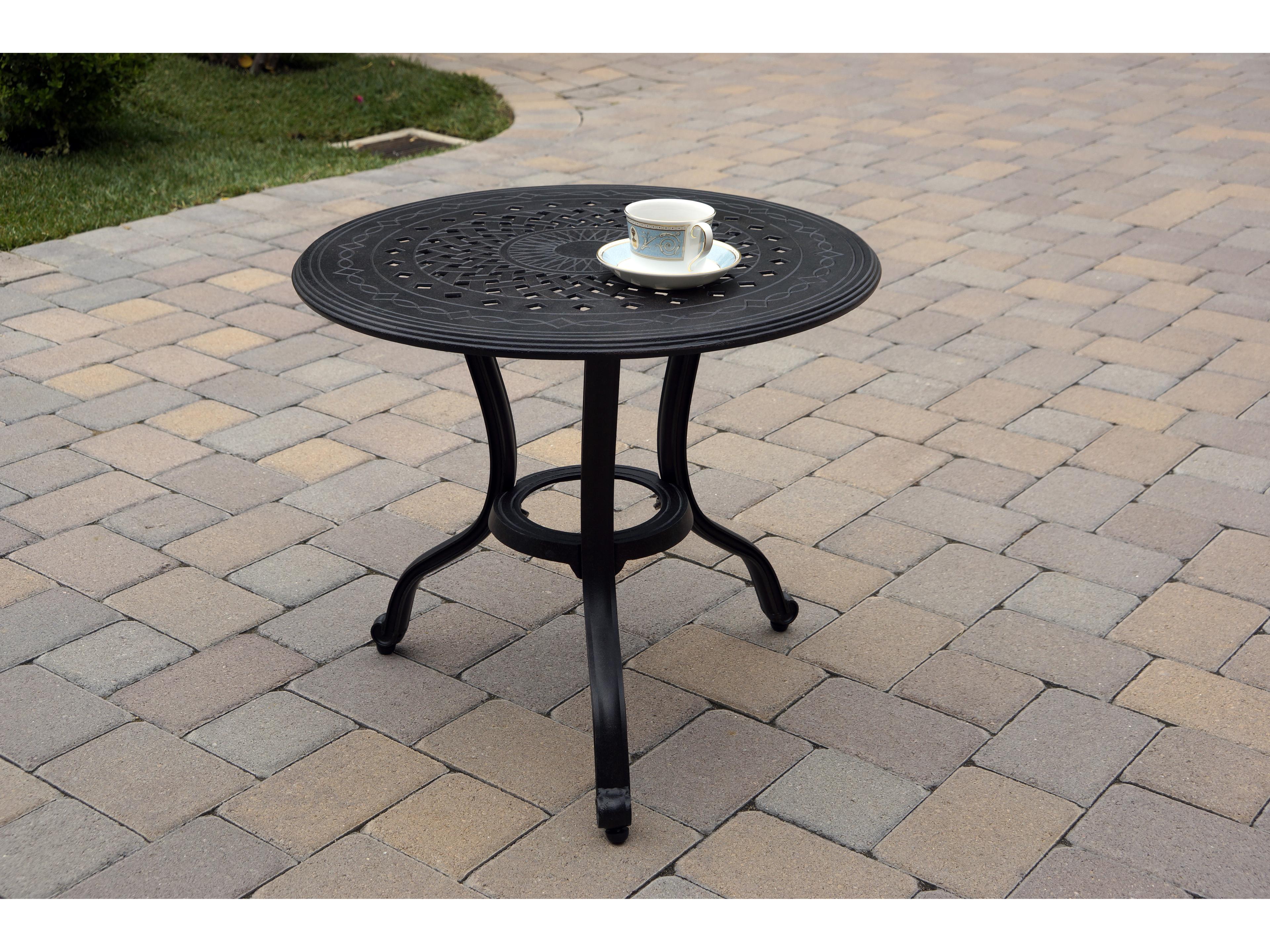 Darlee Outdoor Living Nassau Cast Aluminum Antique Bronze 3 Piece Lounge Set in Sesame Cushions with 24'' Wide Round End Table and Pillows