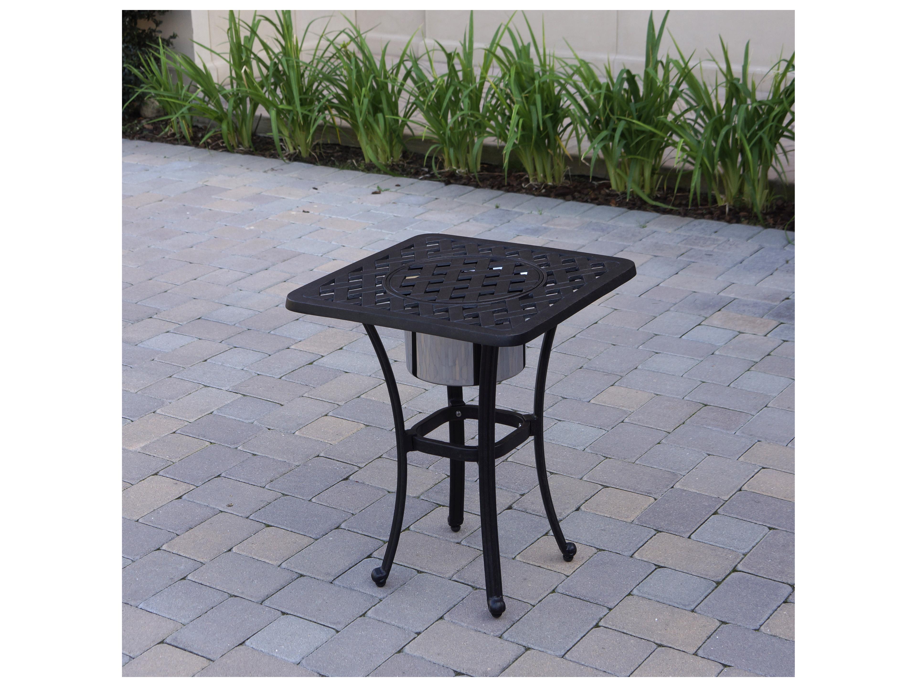 Darlee Outdoor Living Nassau Cast Aluminum Antique Bronze 3 Piece Lounge Set in Sesame Cushions with 21'' Wide Bucket End Table and Pillows