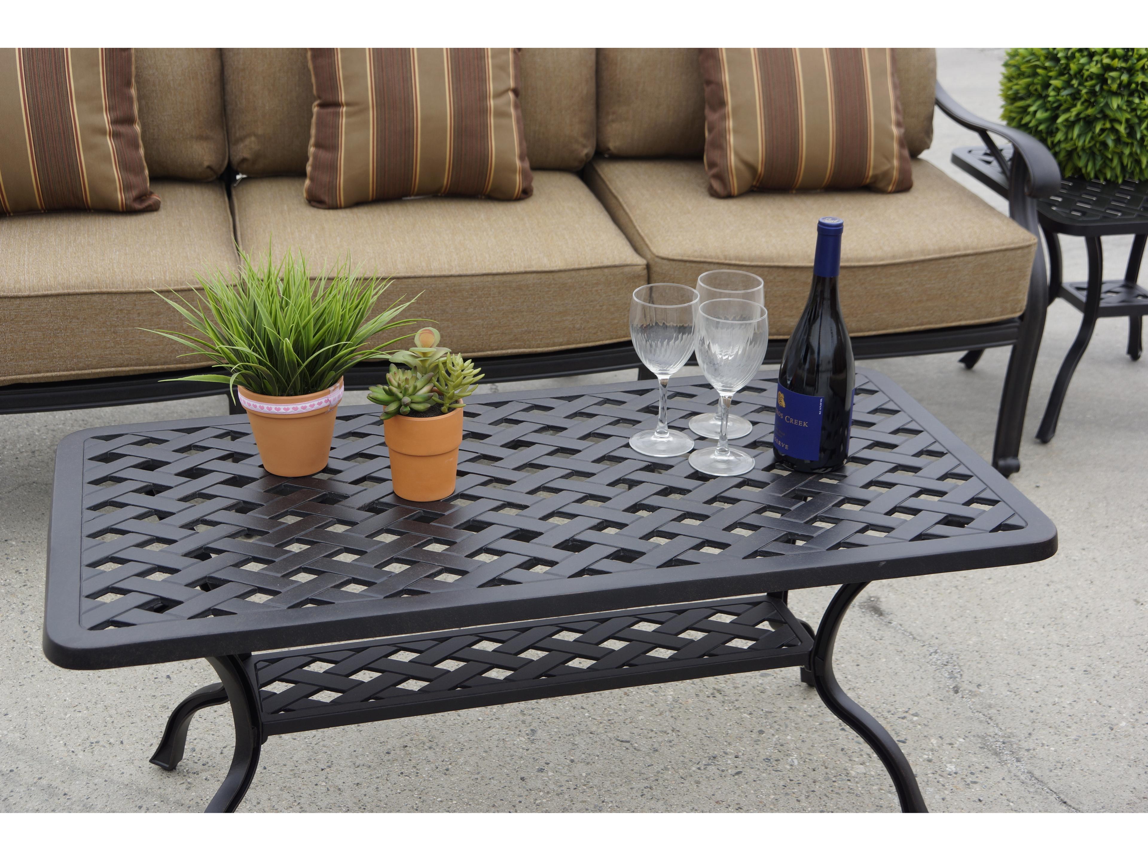 Darlee Outdoor Living Nassau Cast Aluminum Antique Bronze 4 Piece Lounge Set in Sesame Cushions with 42''W x 21''D Rectangular Coffee Table