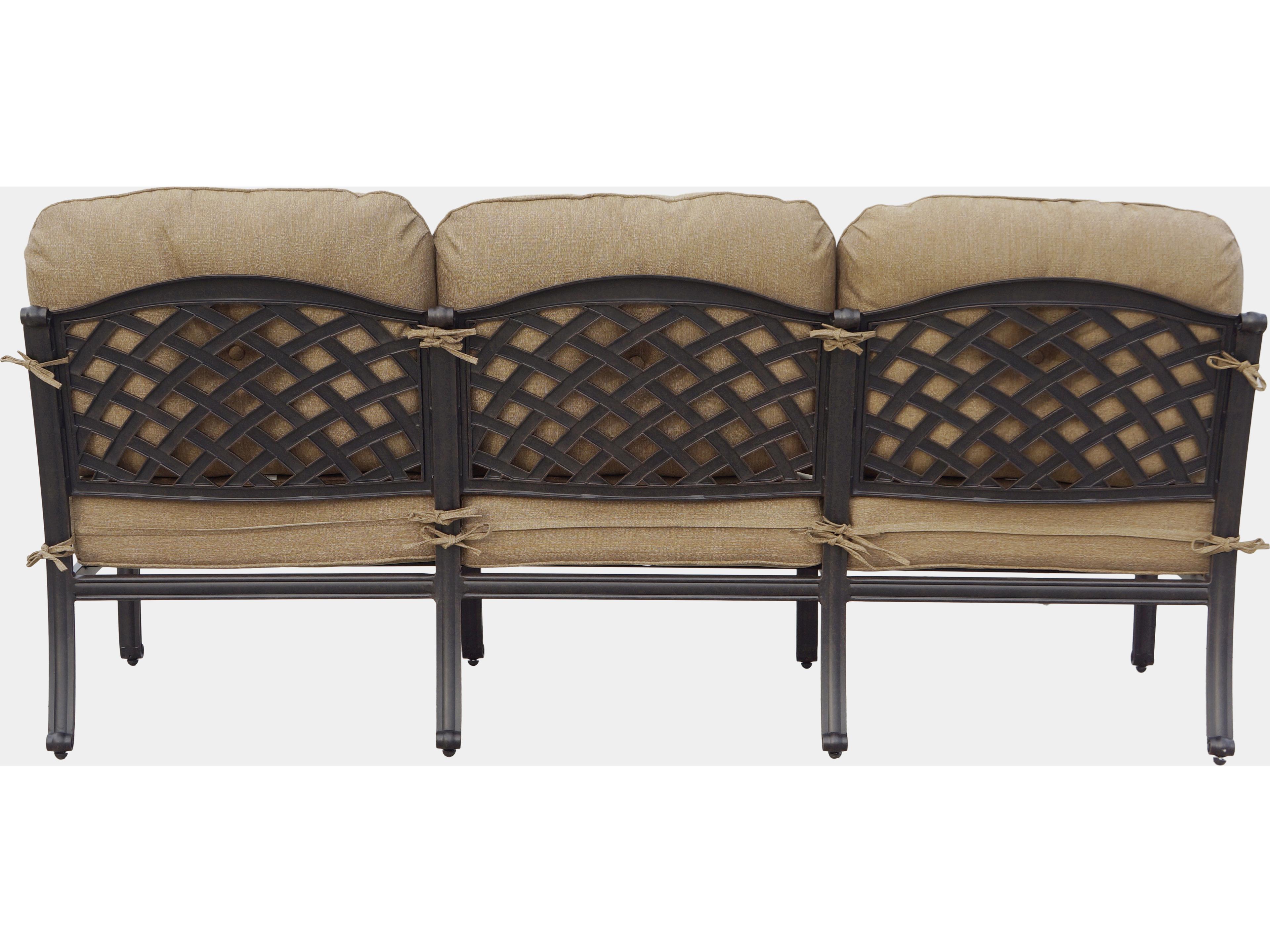 Darlee Outdoor Living Nassau Cast Aluminum Antique Bronze 4 Piece Lounge Set in Sesame Cushions with 46''W x 31''D Oval Coffee Table