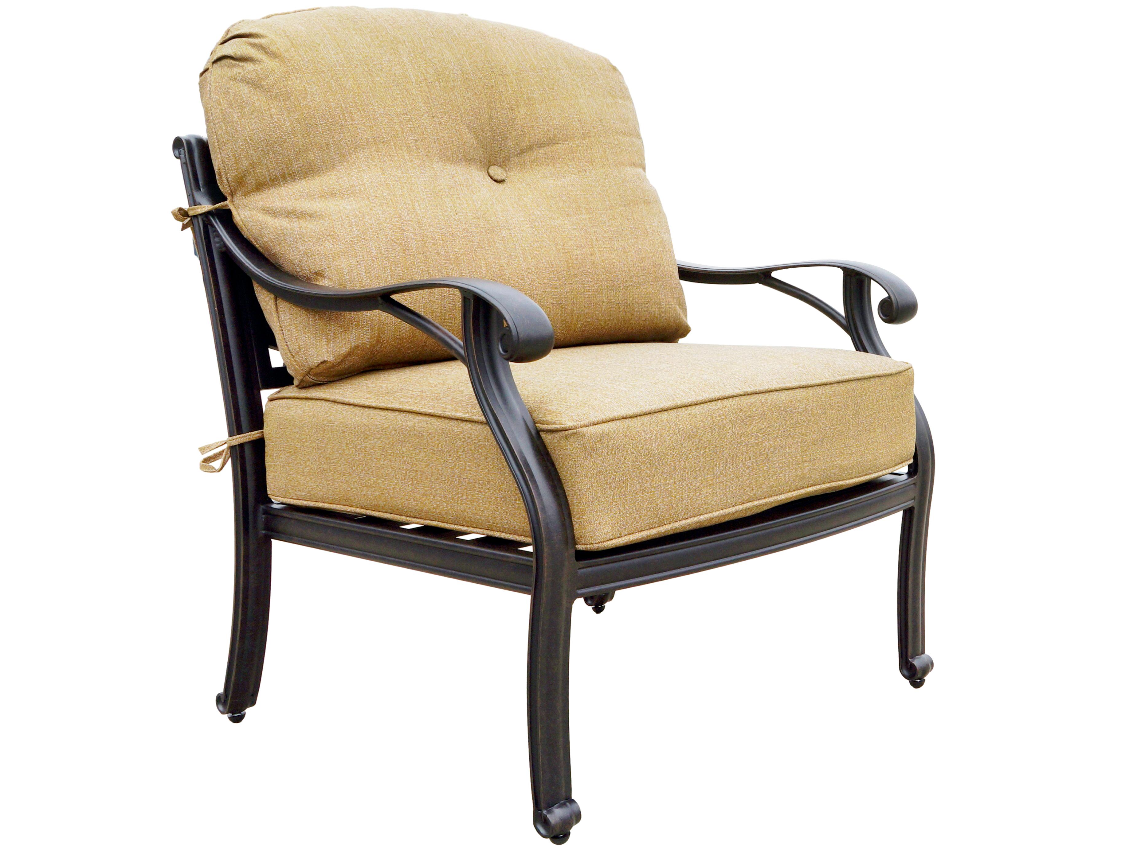 Darlee Outdoor Living Nassau Cast Aluminum Antique Bronze 5 Piece Propane Fire Pit Lounge Set in Sesame Cushions with 47'' Wide Round Fire Pit Chat Table and Fireglass