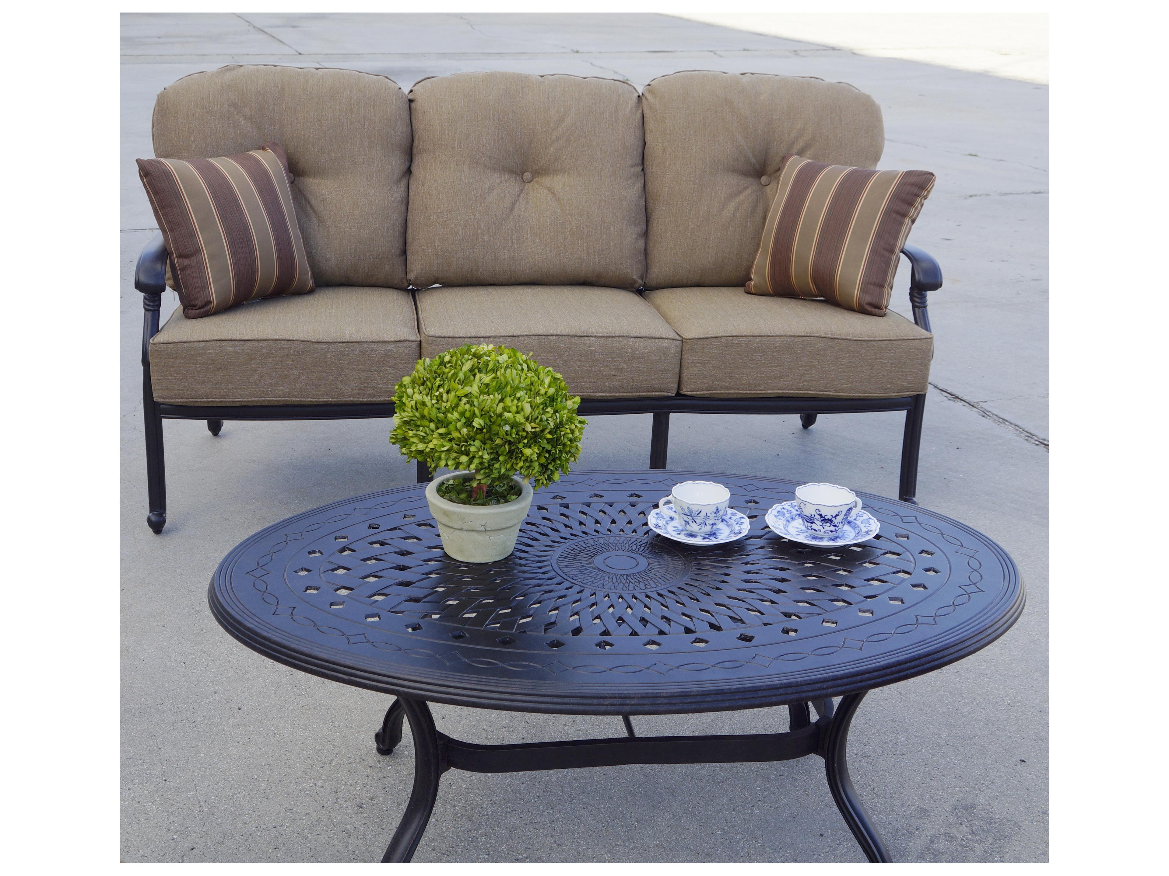 Darlee Outdoor Living Santa Monica Cast Aluminum Antique Bronze 4 Piece Lounge Set in Sesame Cushions with 42''W x 21''D Oval Coffee Table