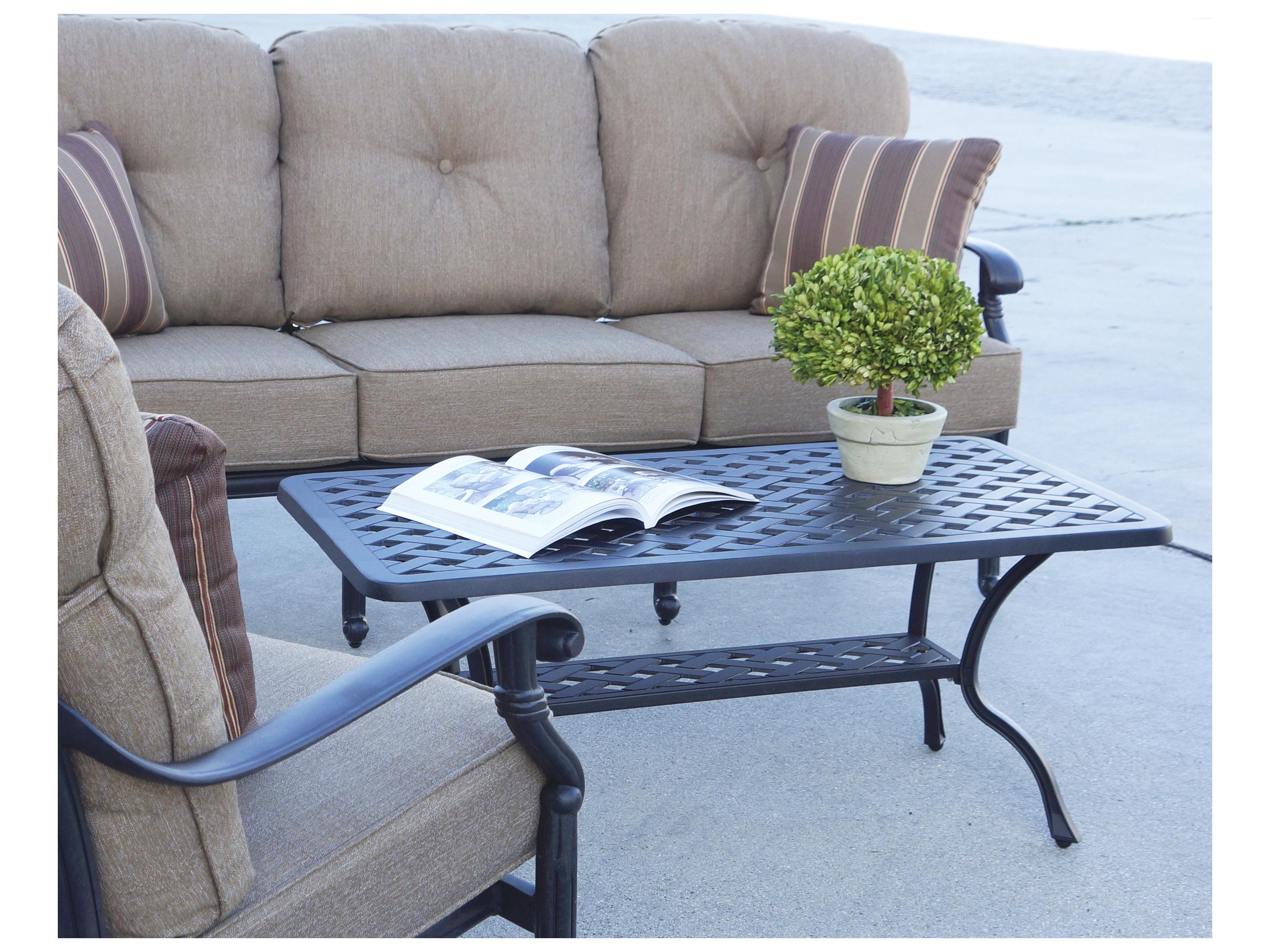 Darlee Outdoor Living Santa Monica Cast Aluminum Antique Bronze Series 30 4 Piece Lounge Set in Sesame Cushions with 42''W x 21''D Rectangular Coffee Table