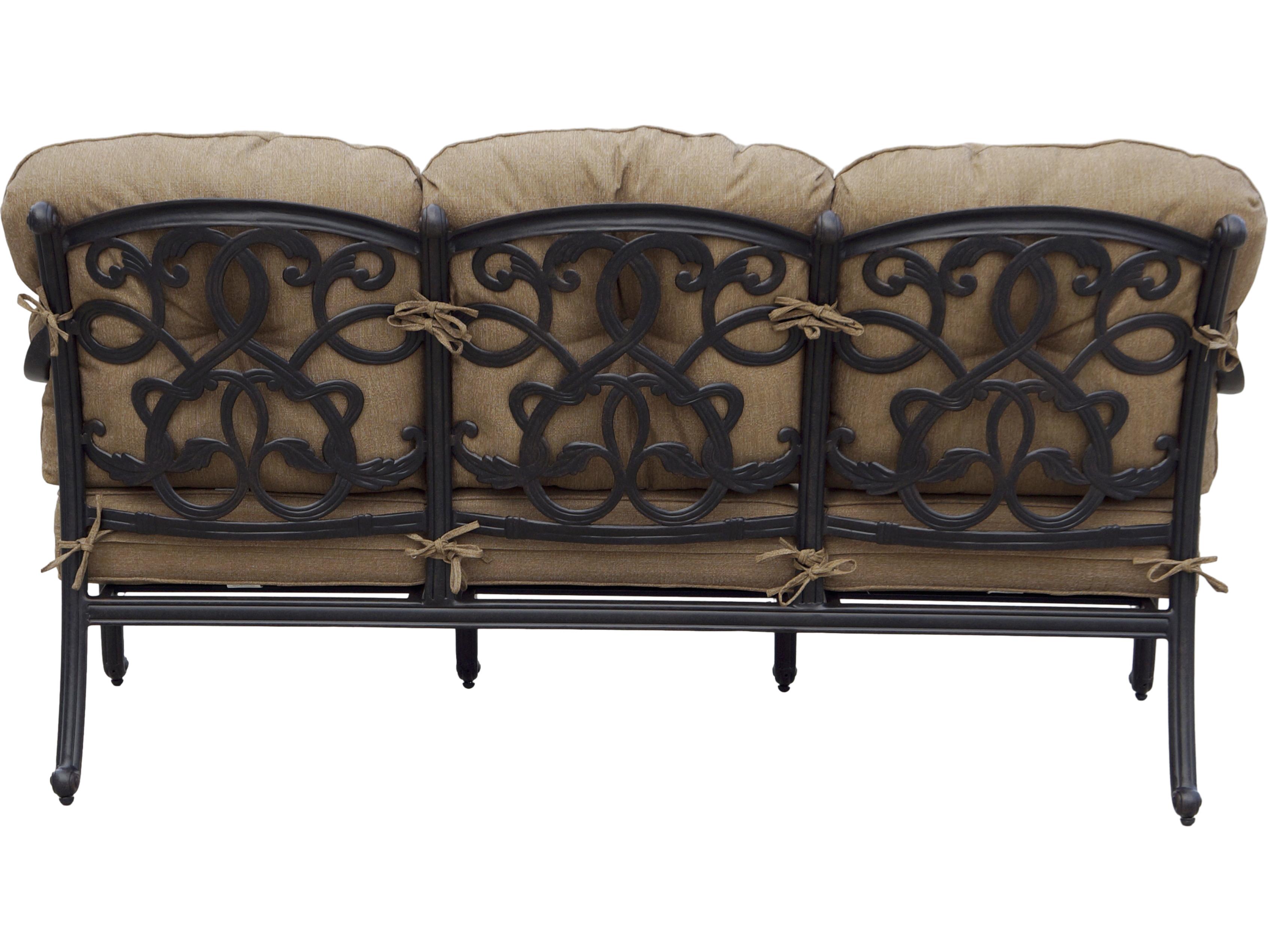 Darlee Outdoor Living Santa Monica Cast Aluminum Antique Bronze 6 Piece Pit Lounge Set in Sesame Cushions with 46''W x 31''D Oval Coffee Table