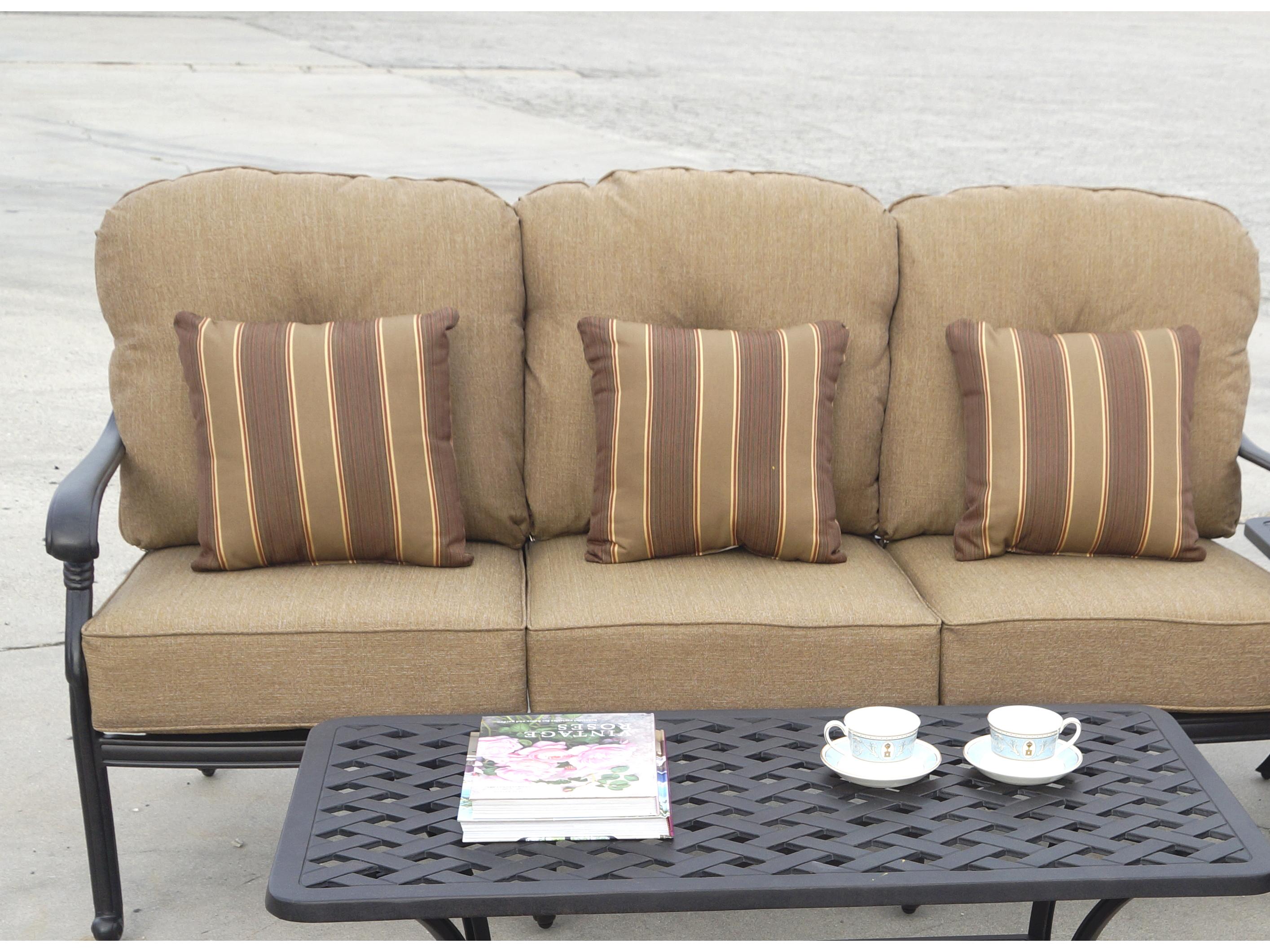 Darlee Outdoor Living Santa Monica Cast Aluminum Antique Bronze 6 Piece Lounge Set in Sesame Cushions with 42''W x 21''D Rectangular Coffee Table