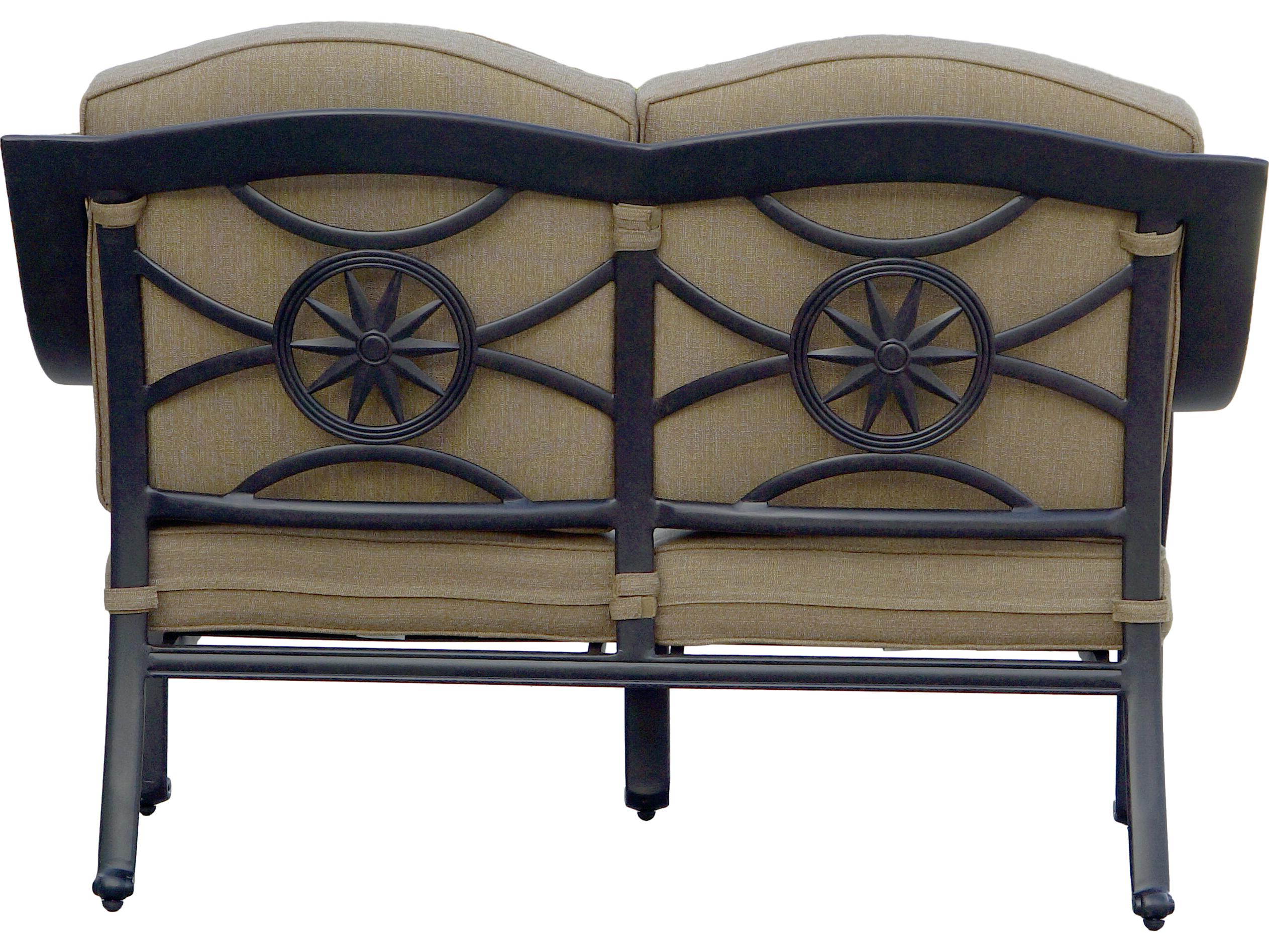 Darlee Outdoor Living Ten Star Antique Bronze Cast Aluminum 6 Piece Lounge Set in Sesame Cushions with 46''W x 31''D Rectangular Oval Coffee Table