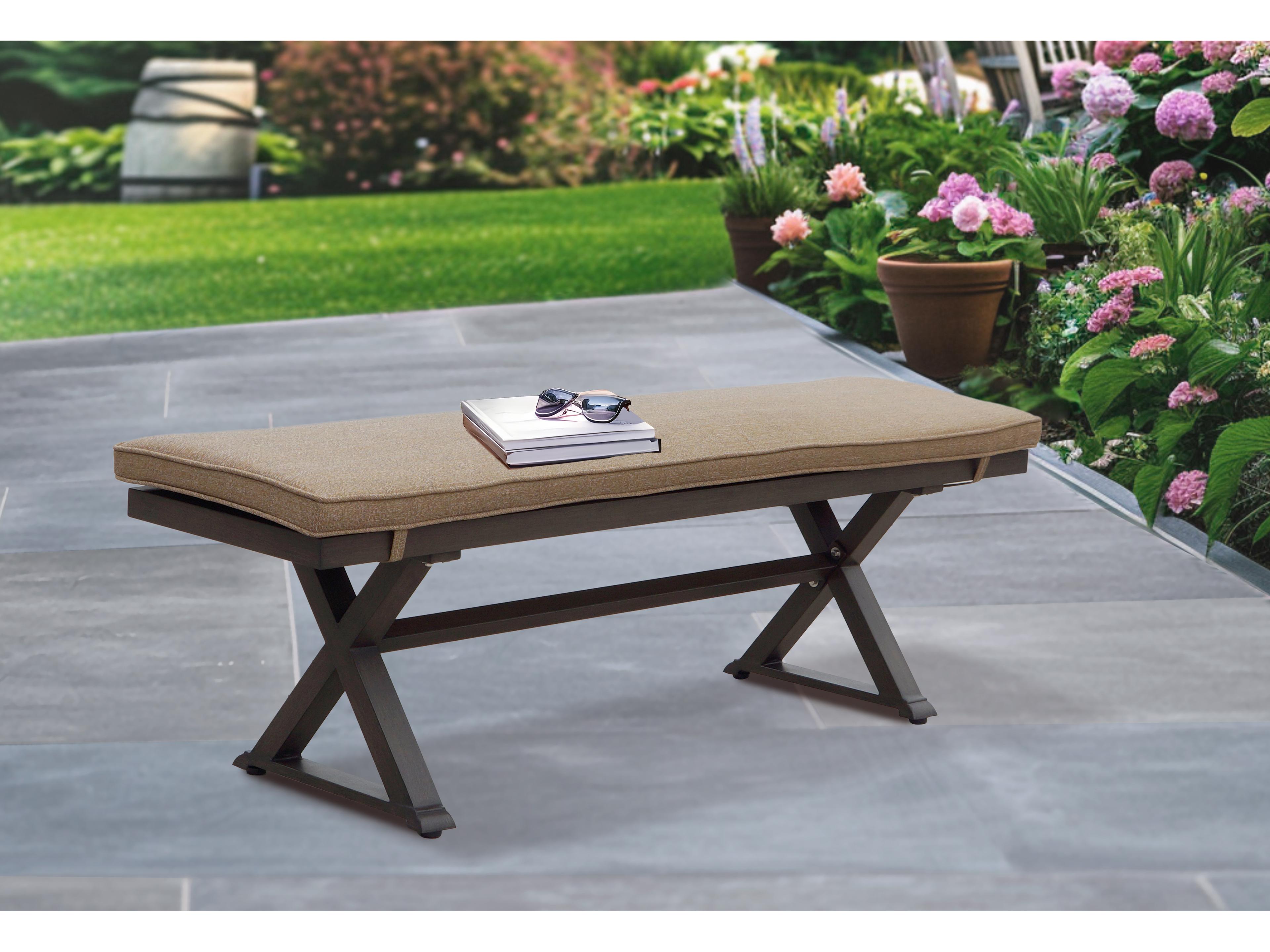 Darlee Outdoor Living Brooklyn Aluminum Multibrown Bench in Sesame Cushions
