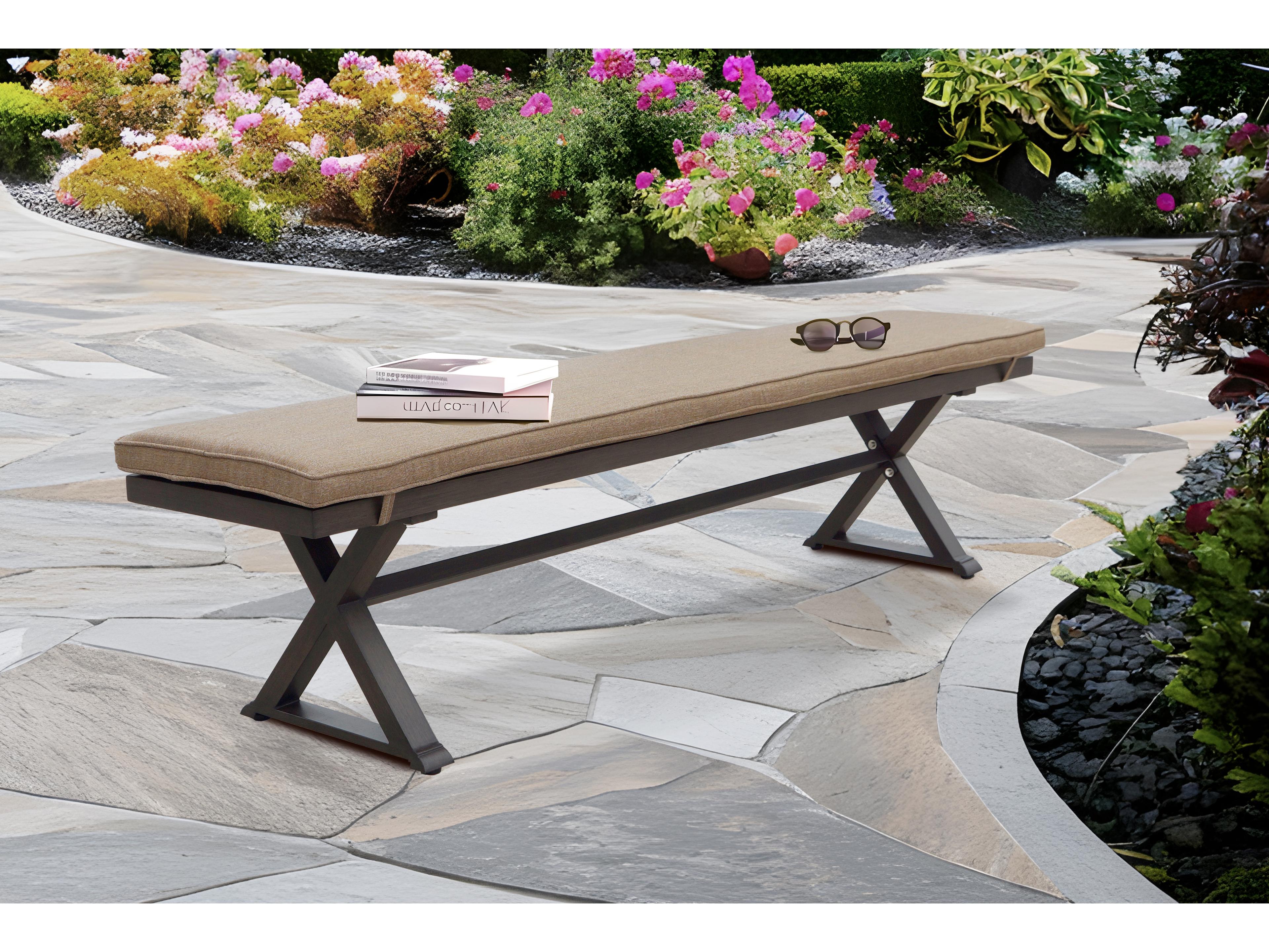 Darlee Outdoor Living Brooklyn Aluminum Multibrown Bench in Sesame Cushions