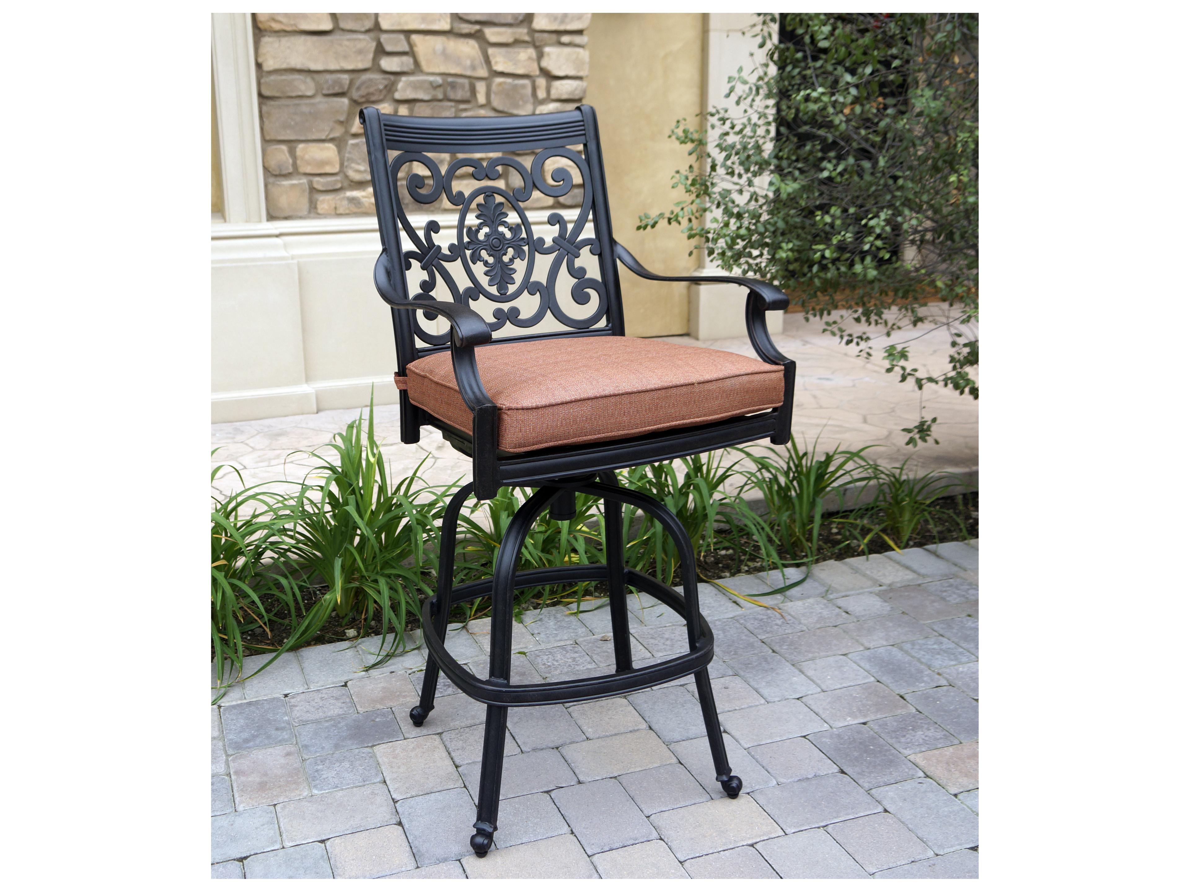 Darlee Outdoor Living St. Cruz Cast Aluminum Antique Bronze 5 Piece Bar Set with Sesame Cushions with 75'' Party Bar