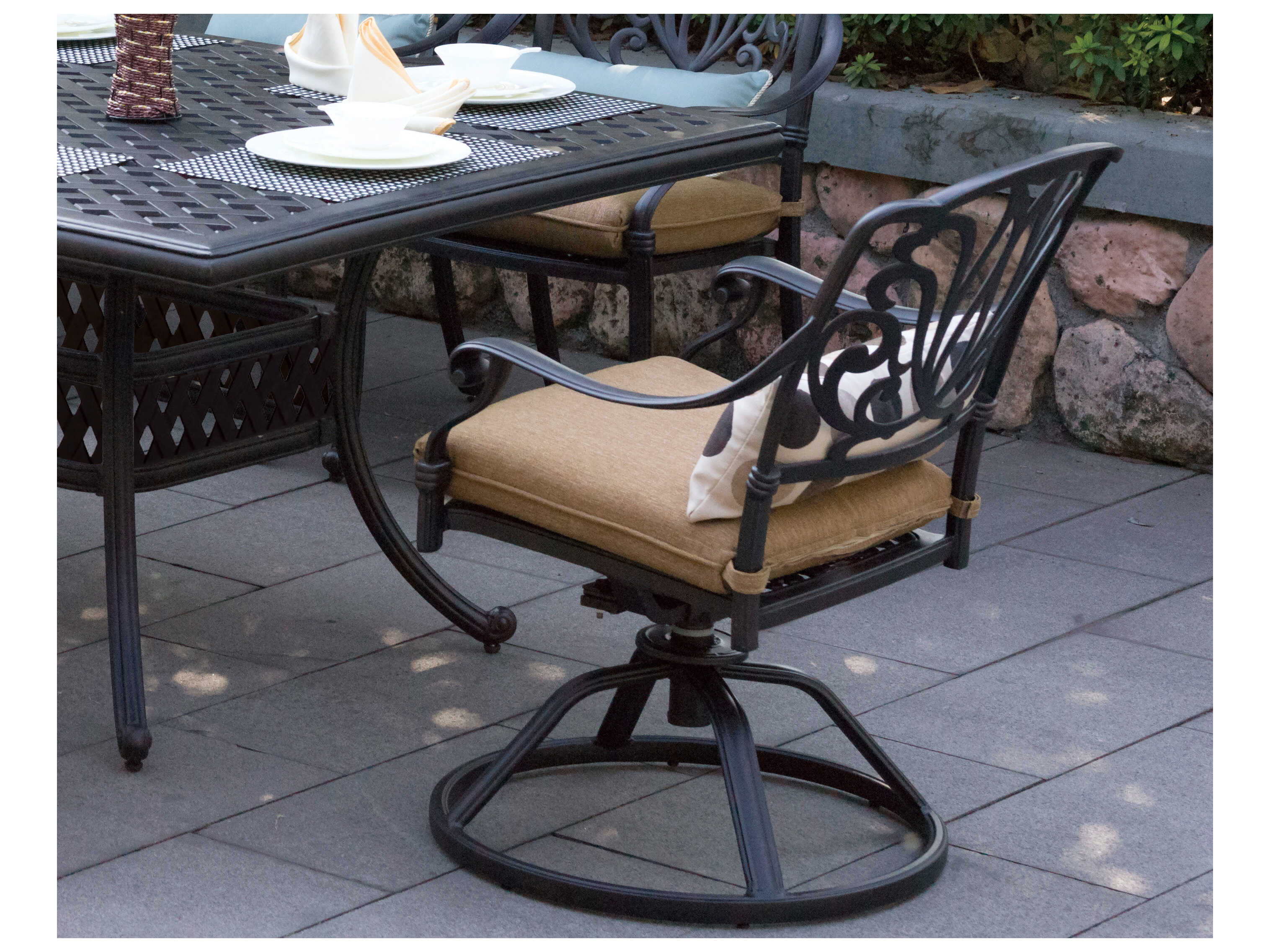 Darlee Outdoor Living Elisabeth Cast Aluminum Antique Bronze Swivel Rocker Dining Arm Chair Set of 4