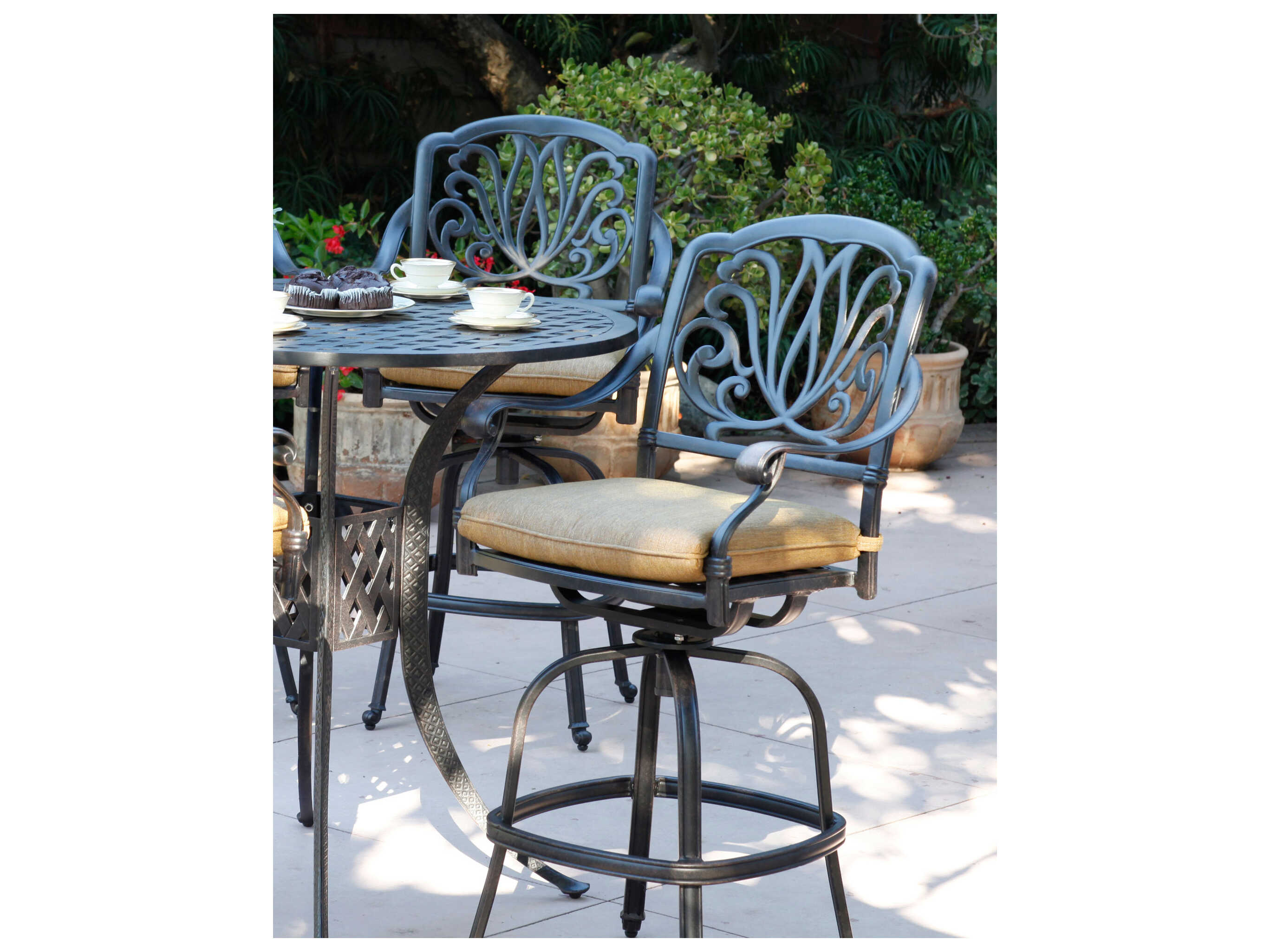 Darlee Outdoor Living Elisabeth Cast Aluminum Antique Bronze Swivel Bar Stool Set of 4