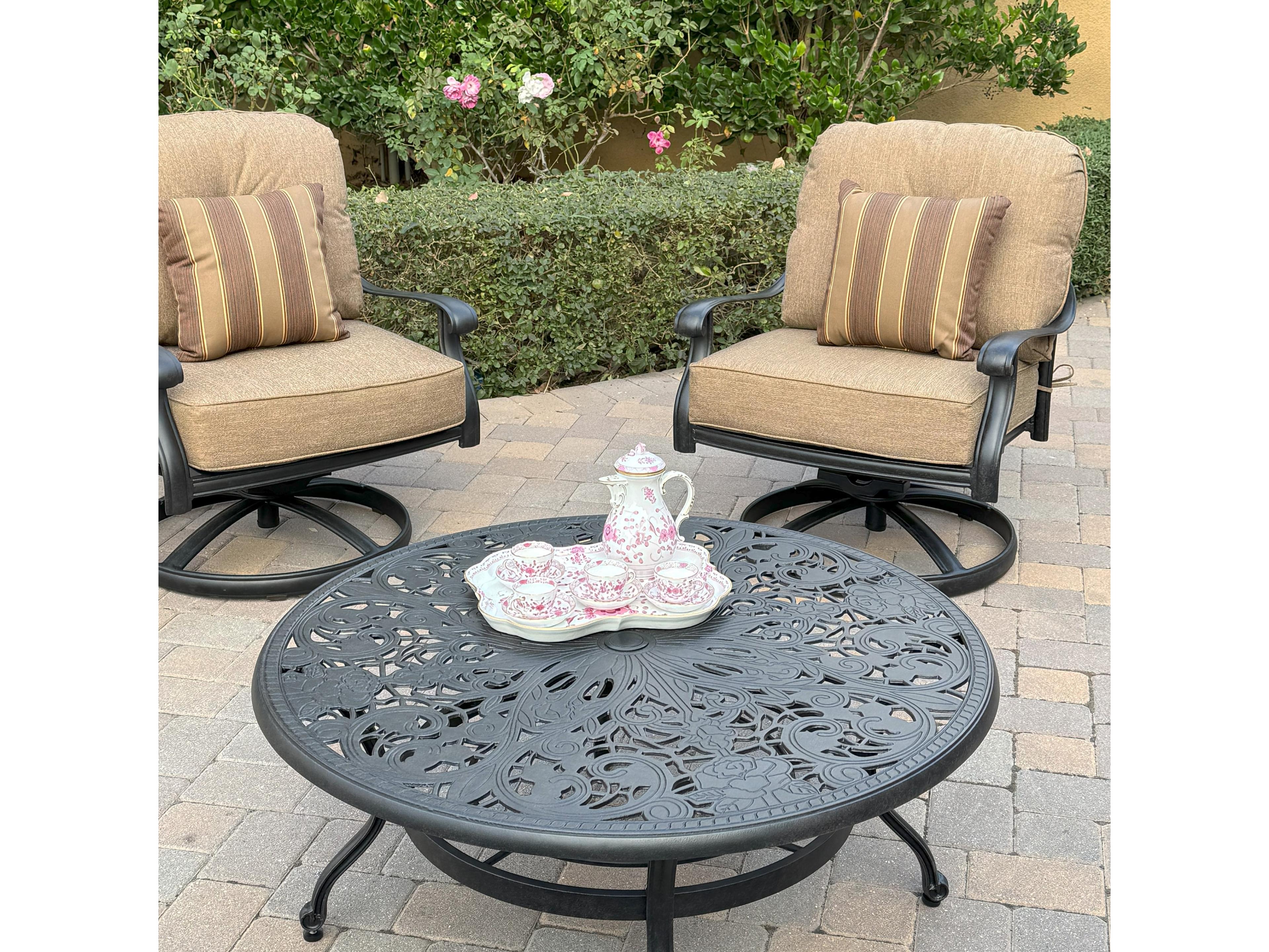 Darlee Outdoor Living Elisabeth Cast Aluminum 5-Piece Conversation Set with 42" Round Chat Table
