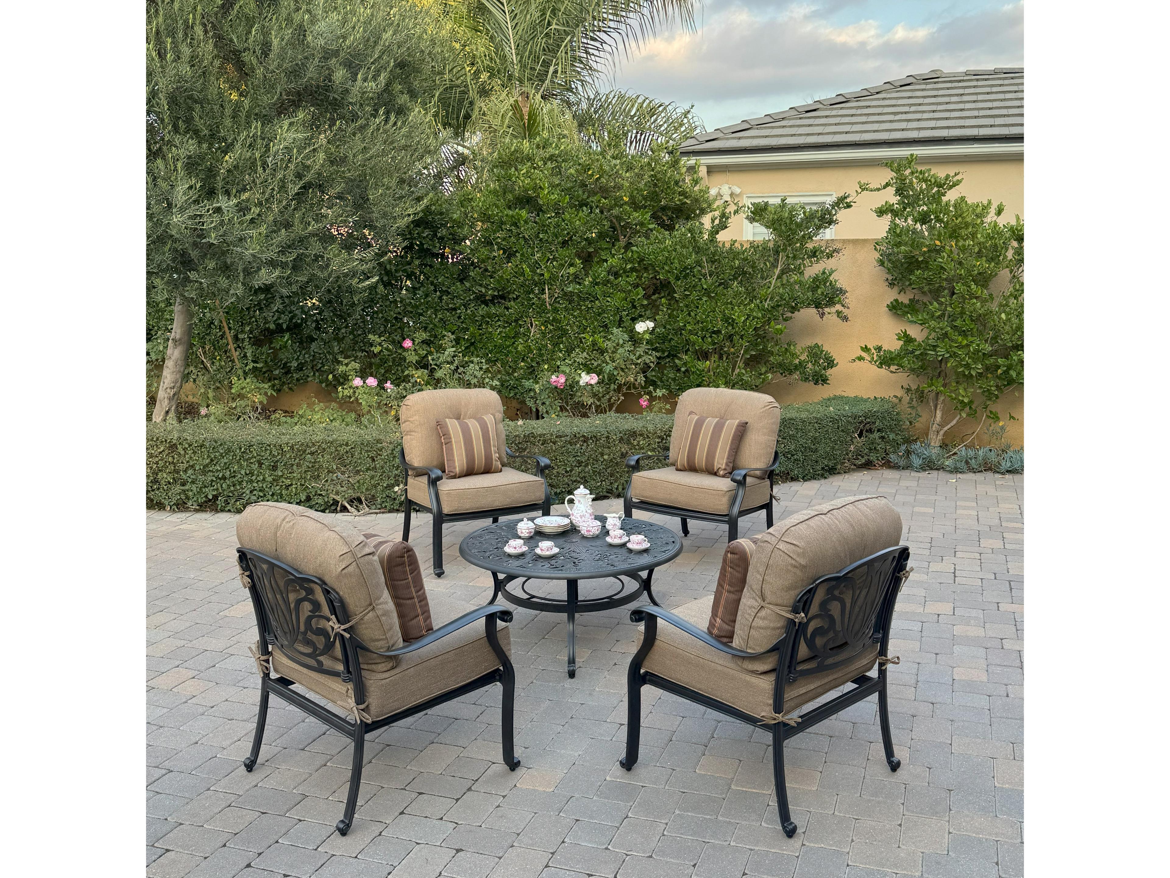 Darlee Outdoor Living Elisabeth Cast Aluminum 5-Piece Conversation Set with 42" Round Chat Table