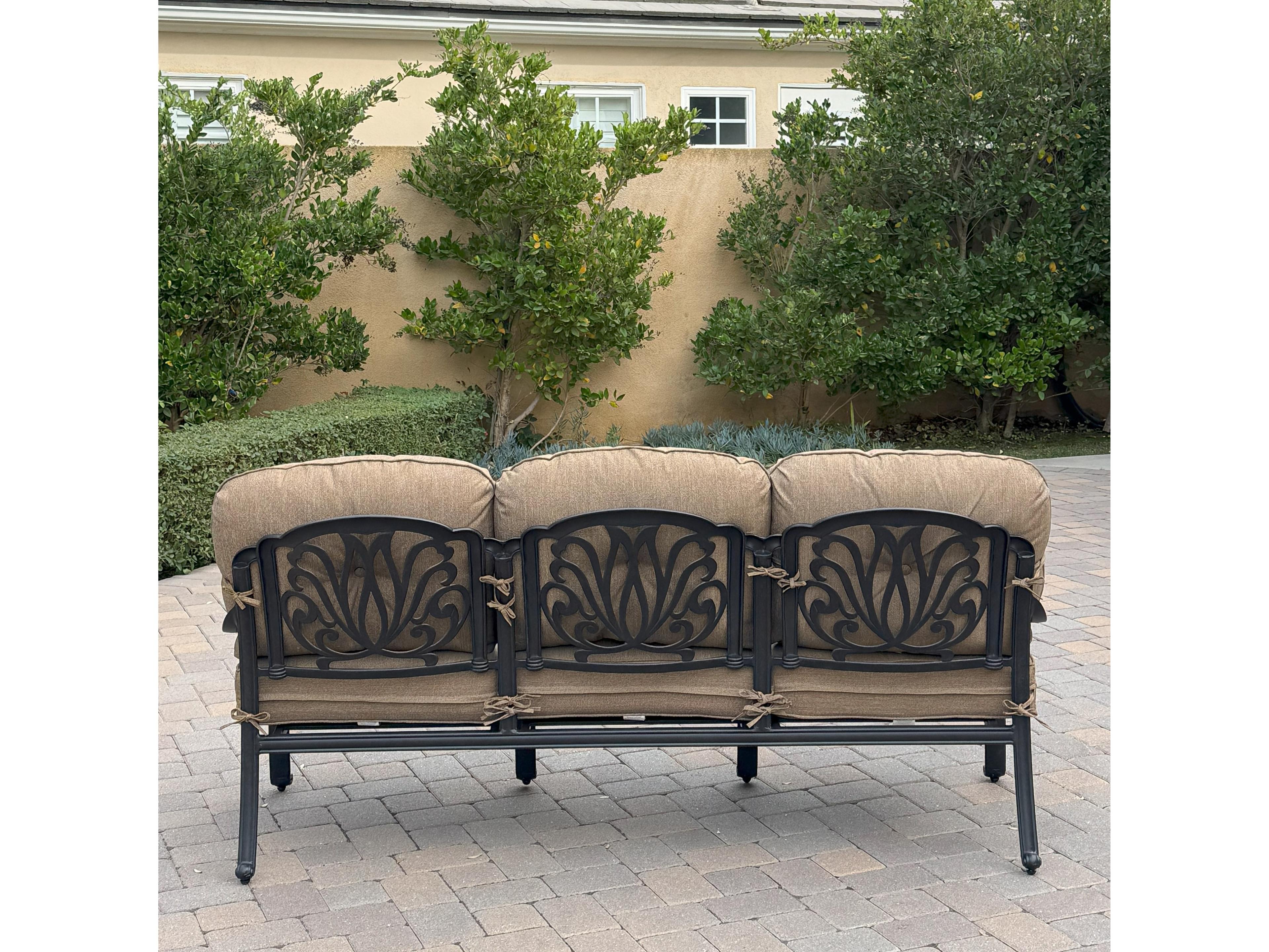 Darlee Outdoor Living Elisabeth Cast Aluminum 5-Piece Conversation Set with 49" x 35" Rectangular Fire Pit Chat Table