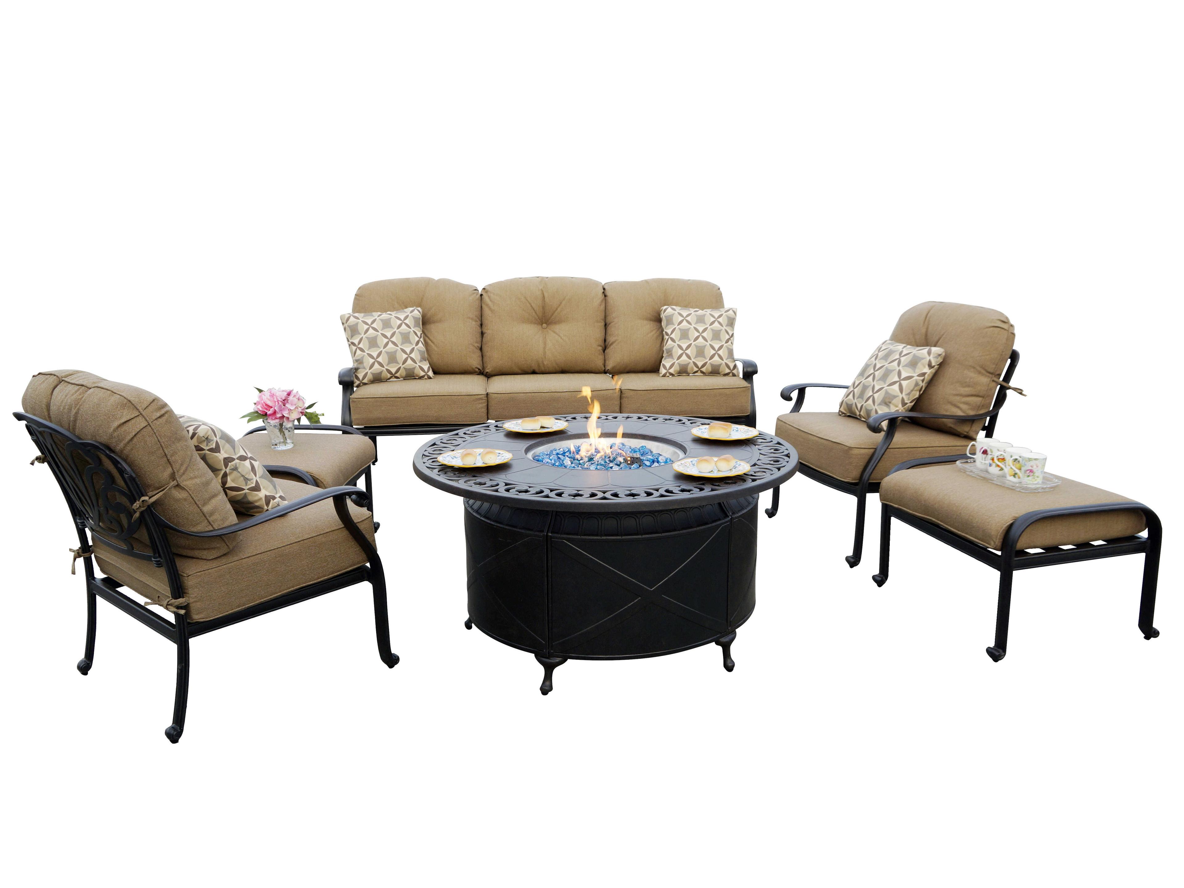 Darlee Outdoor Living Elisabeth Cast Aluminum Antique Bronze 6 Piece Fire Pit Lounge Set Outdoor Living Elisabeth Cast Aluminum Patio Lounge Set