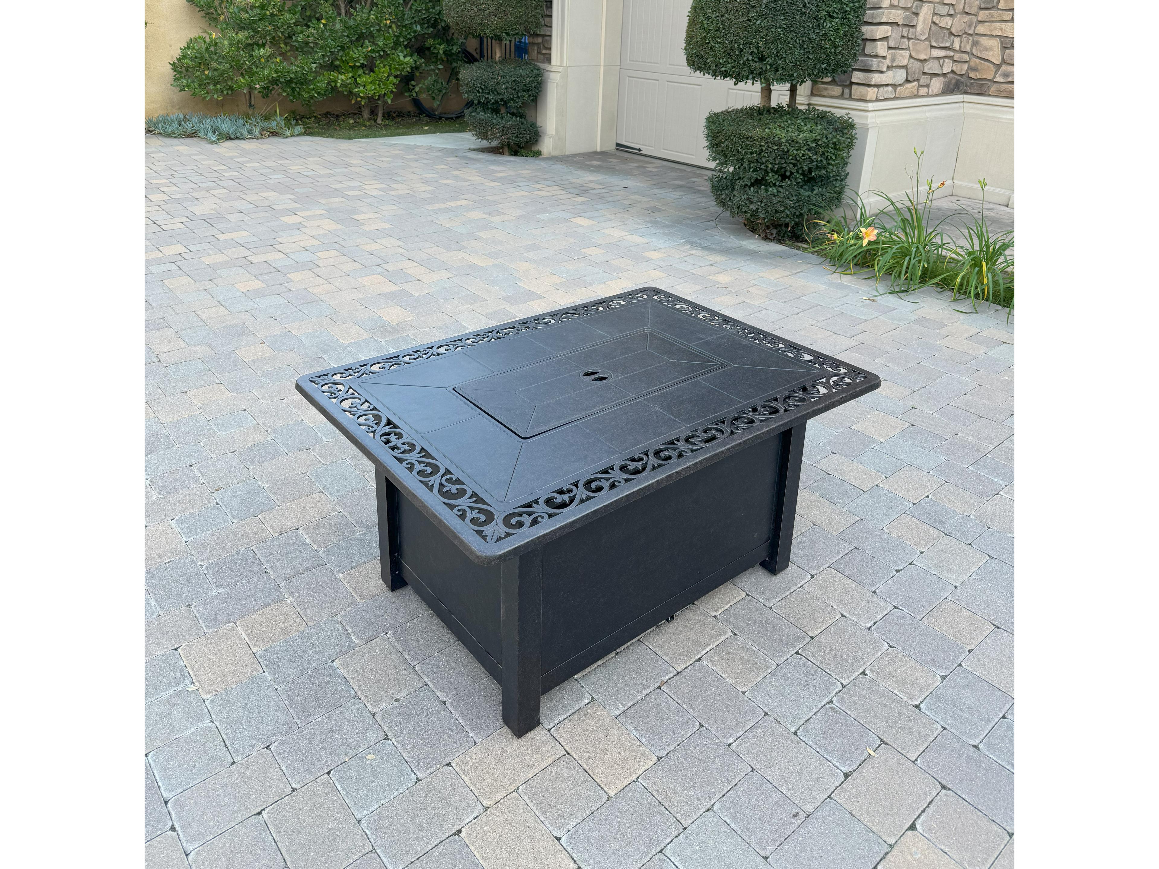 Darlee Outdoor Living Elisabeth Cast Aluminum 6-Piece Conversation Set with 49" x 35" Rectangular Fire Pit Chat Table