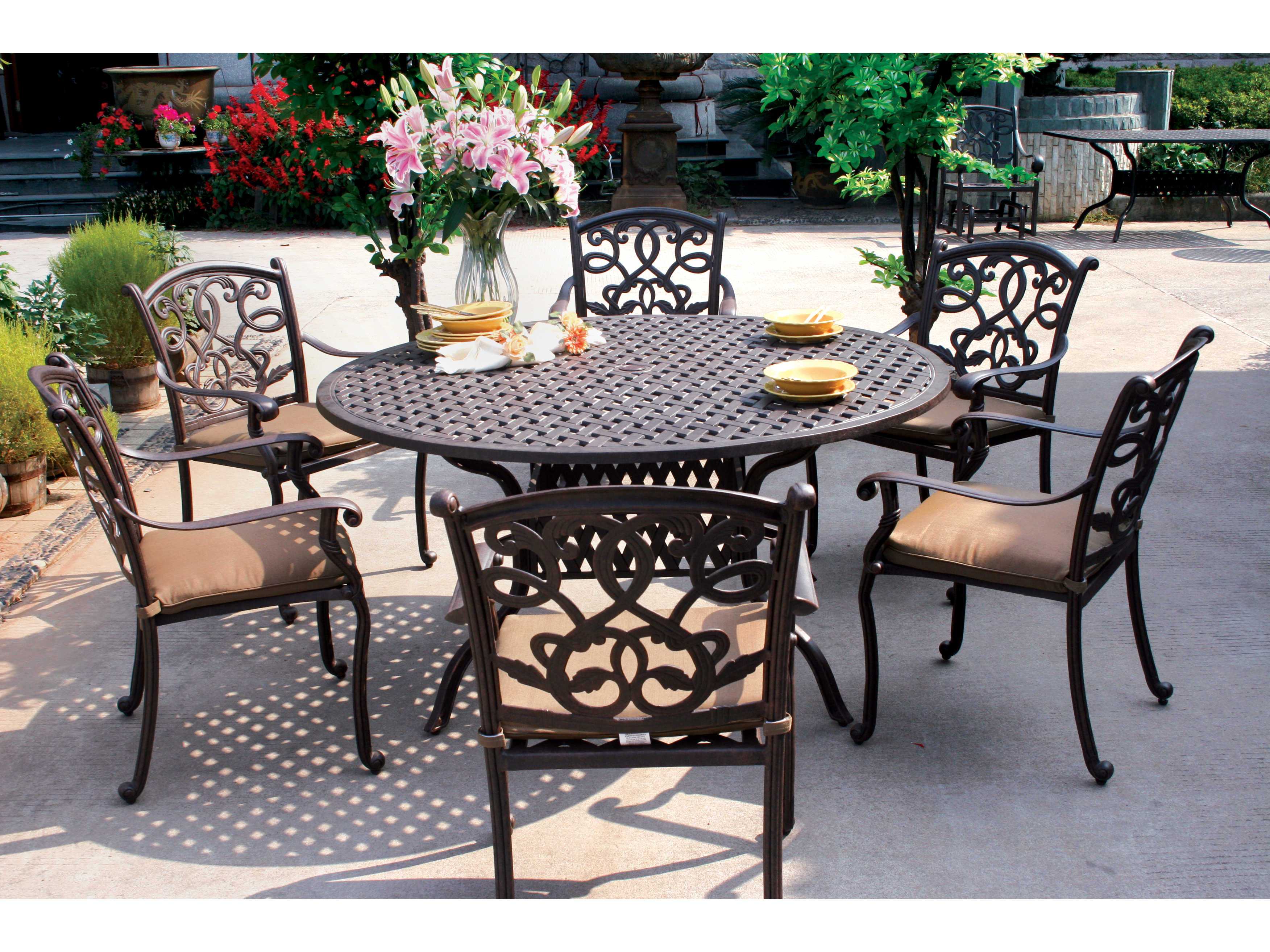 Darlee Outdoor Living Santa Monica Casual Cushion Antique Bronze Cast Aluminum Dining Set
