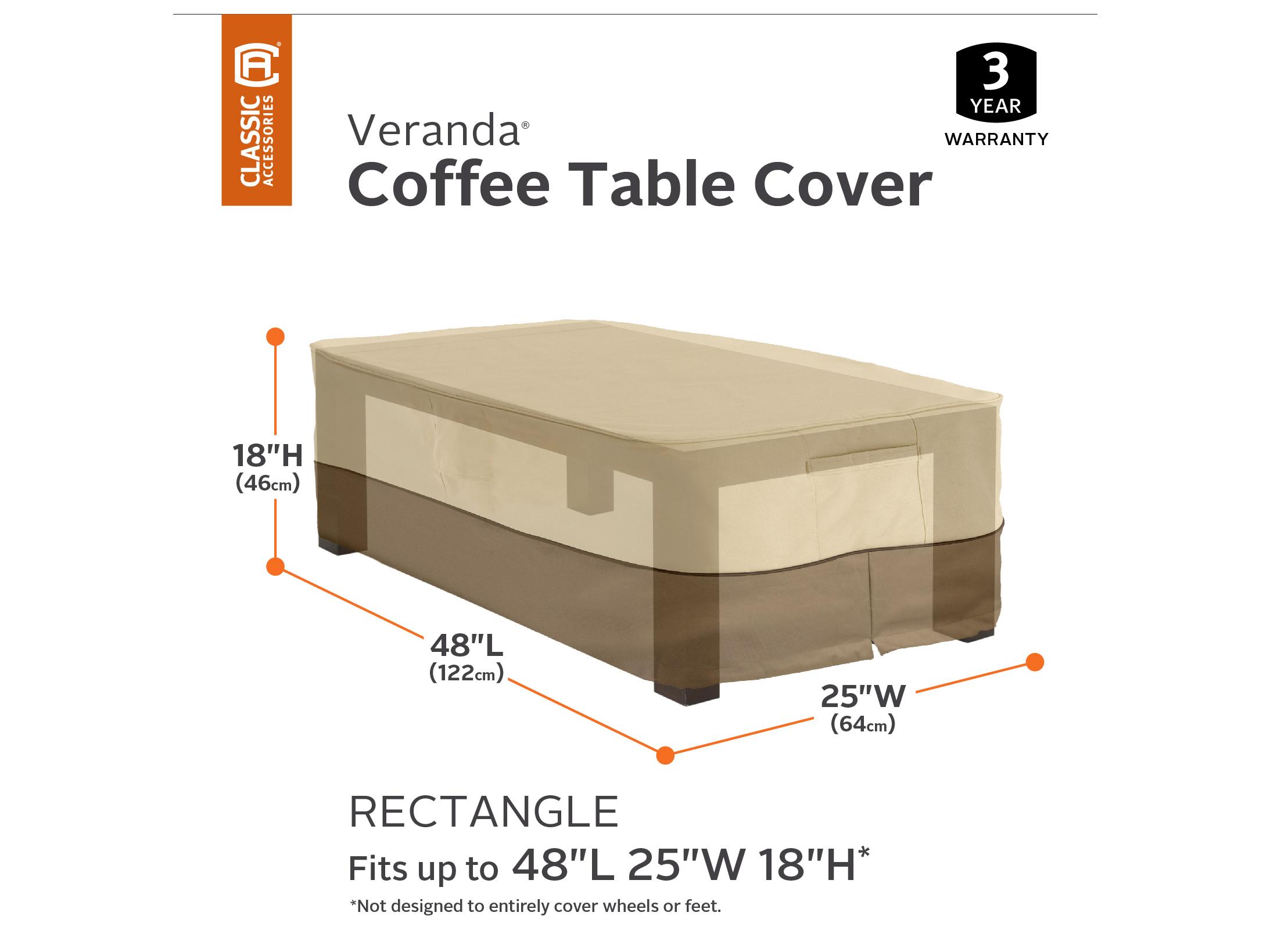 Duck Covers Veranda Pebble 48 Inch Rectangular Coffee Table Cover