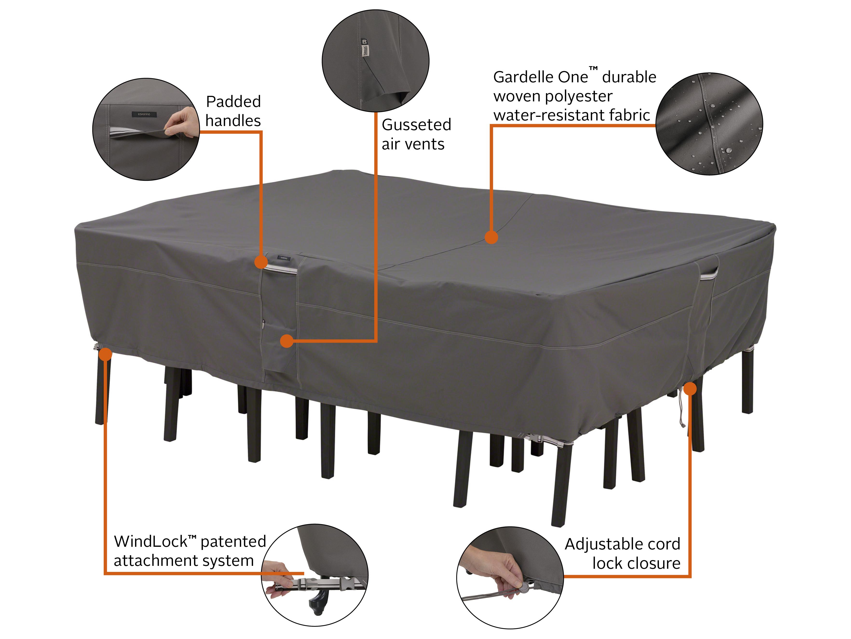 Duck Covers Ravenna Dark Taupe 108 Inch Rectangular/Oval Table & Chair Set Cover