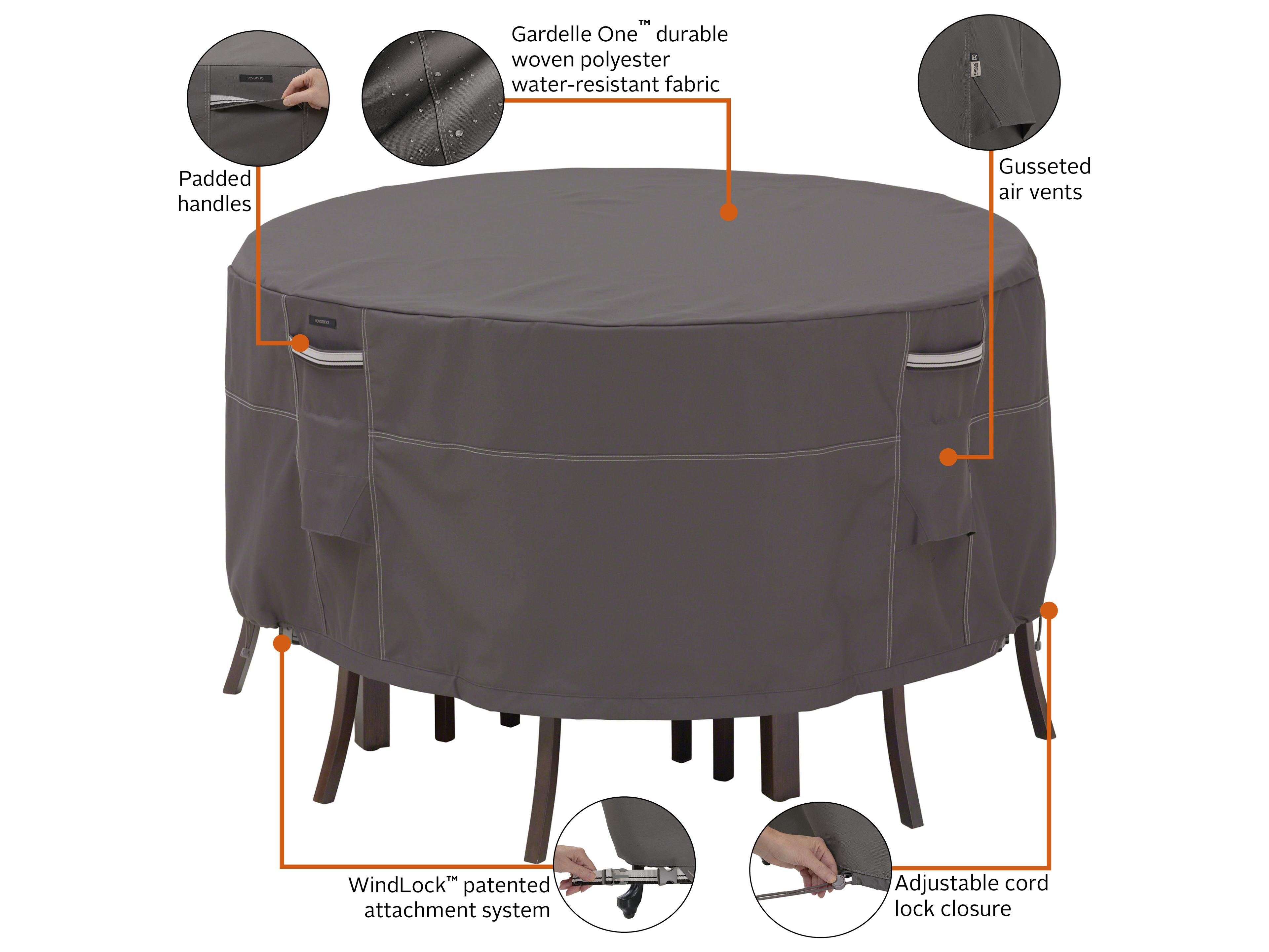 Duck Covers Ravenna Dark Taupe 60 Inch Round Table & Chair Set Cover