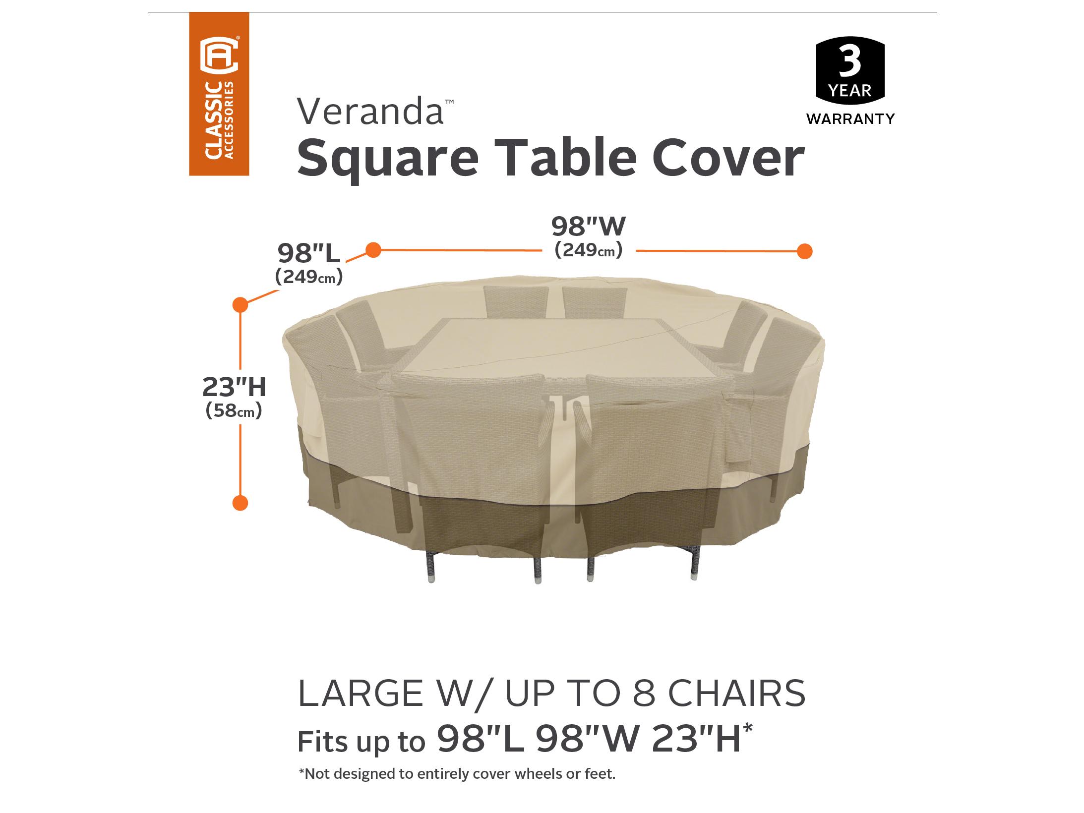 Duck Covers Veranda Pebble 98'' Square Table & Chair Cover