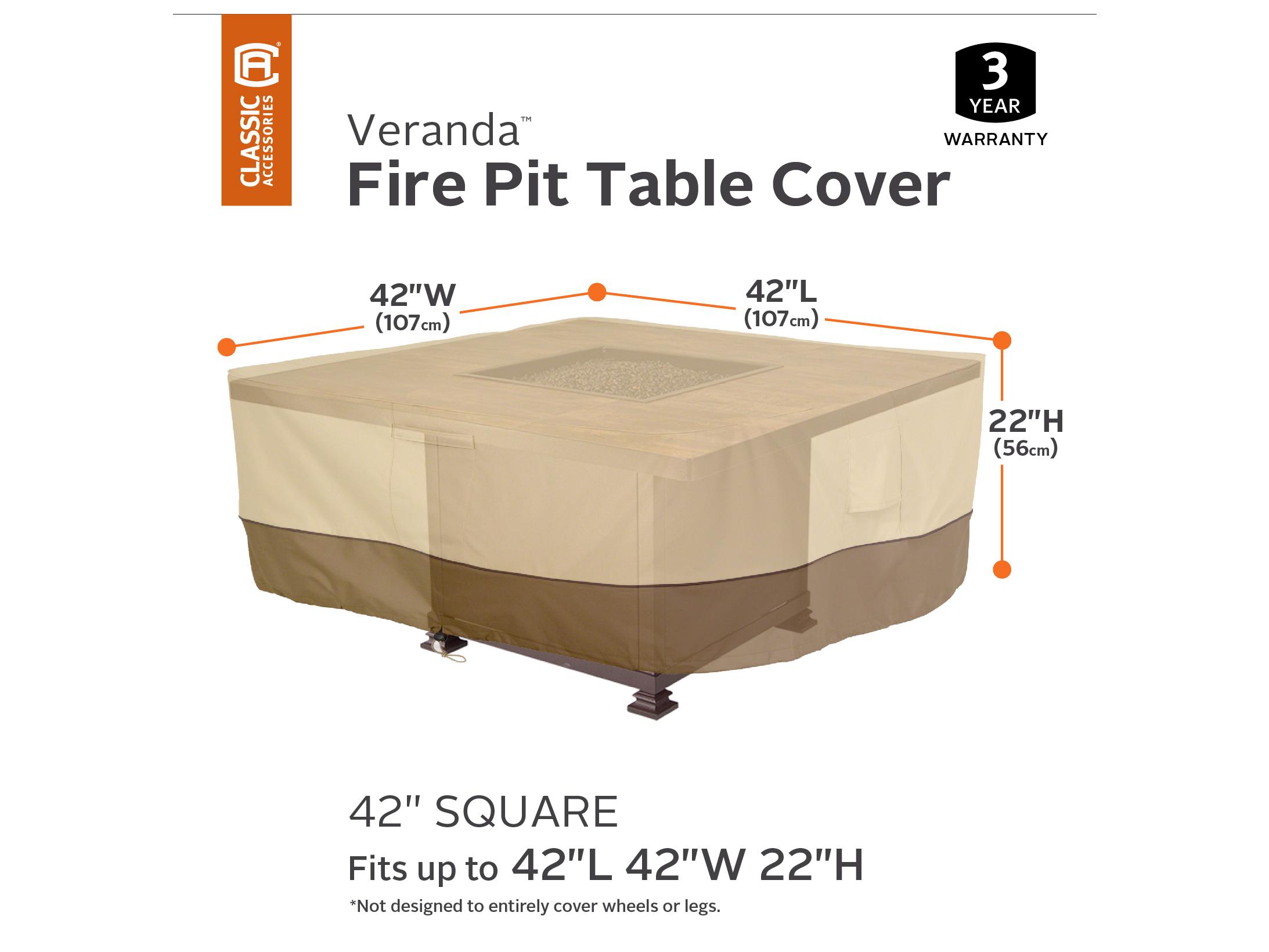 Duck Covers Veranda Pebble 42 Inch Square Fire Pit Table Cover
