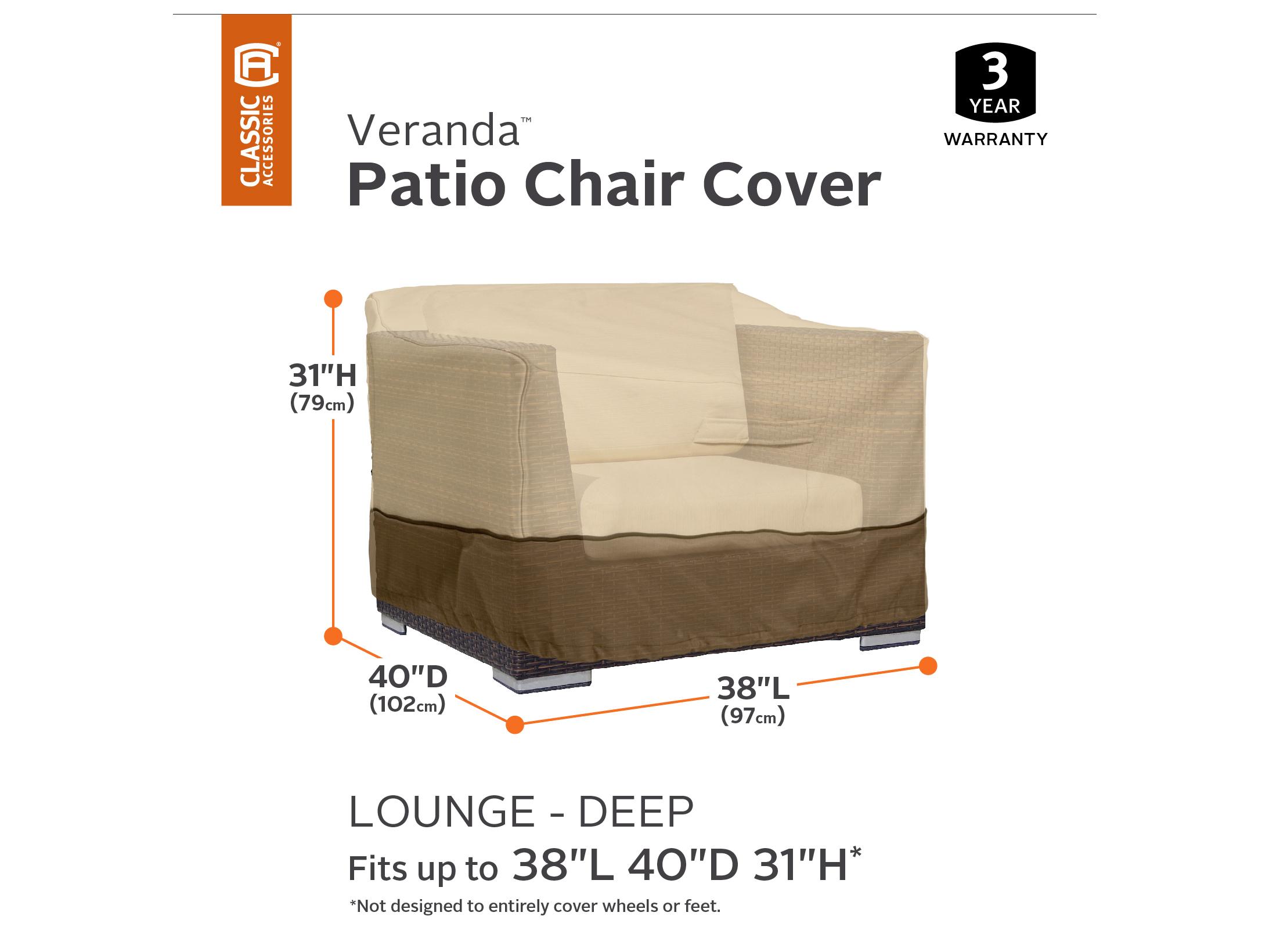 Duck Covers Veranda Pebble 38 Inch Deep Lounge Chair Cover in 2 Packs