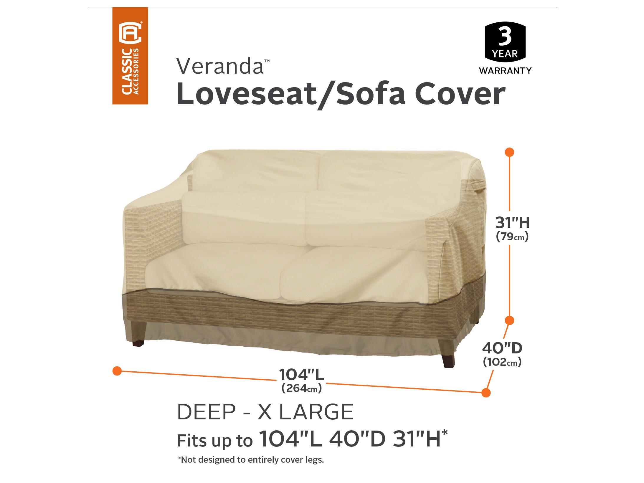 Duck Covers Veranda Pebble 104 Inch XL Deep Loveseat/Sofa Cover