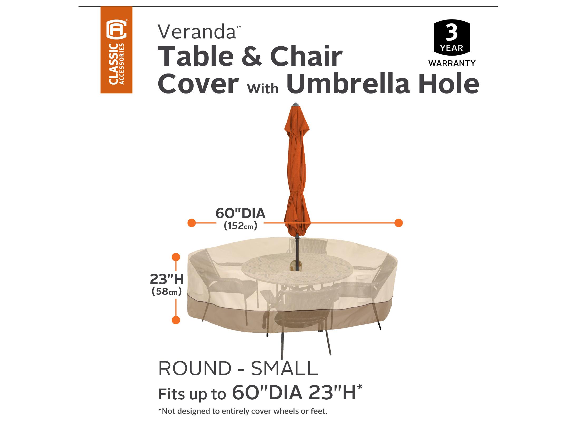 Duck Covers Veranda Pebble 62 Inch Small Rectangular Table & Chairs Cover with Umbrella Hole