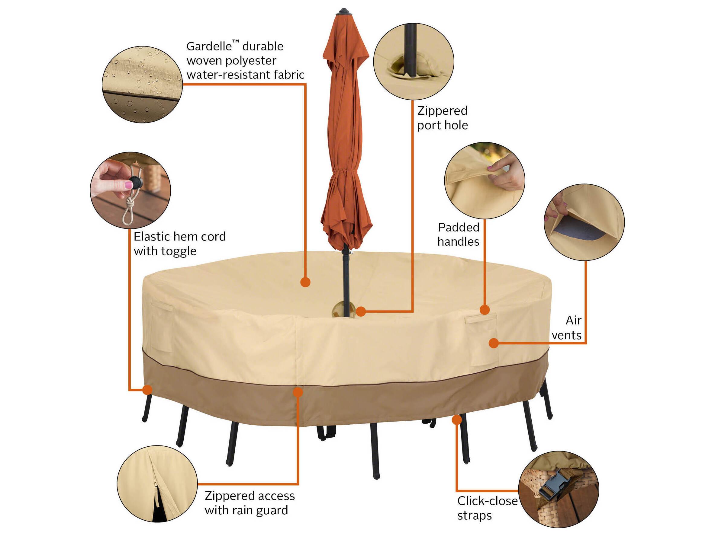 Duck Covers Veranda Pebble 62 Inch Small Rectangular Table & Chairs Cover with Umbrella Hole