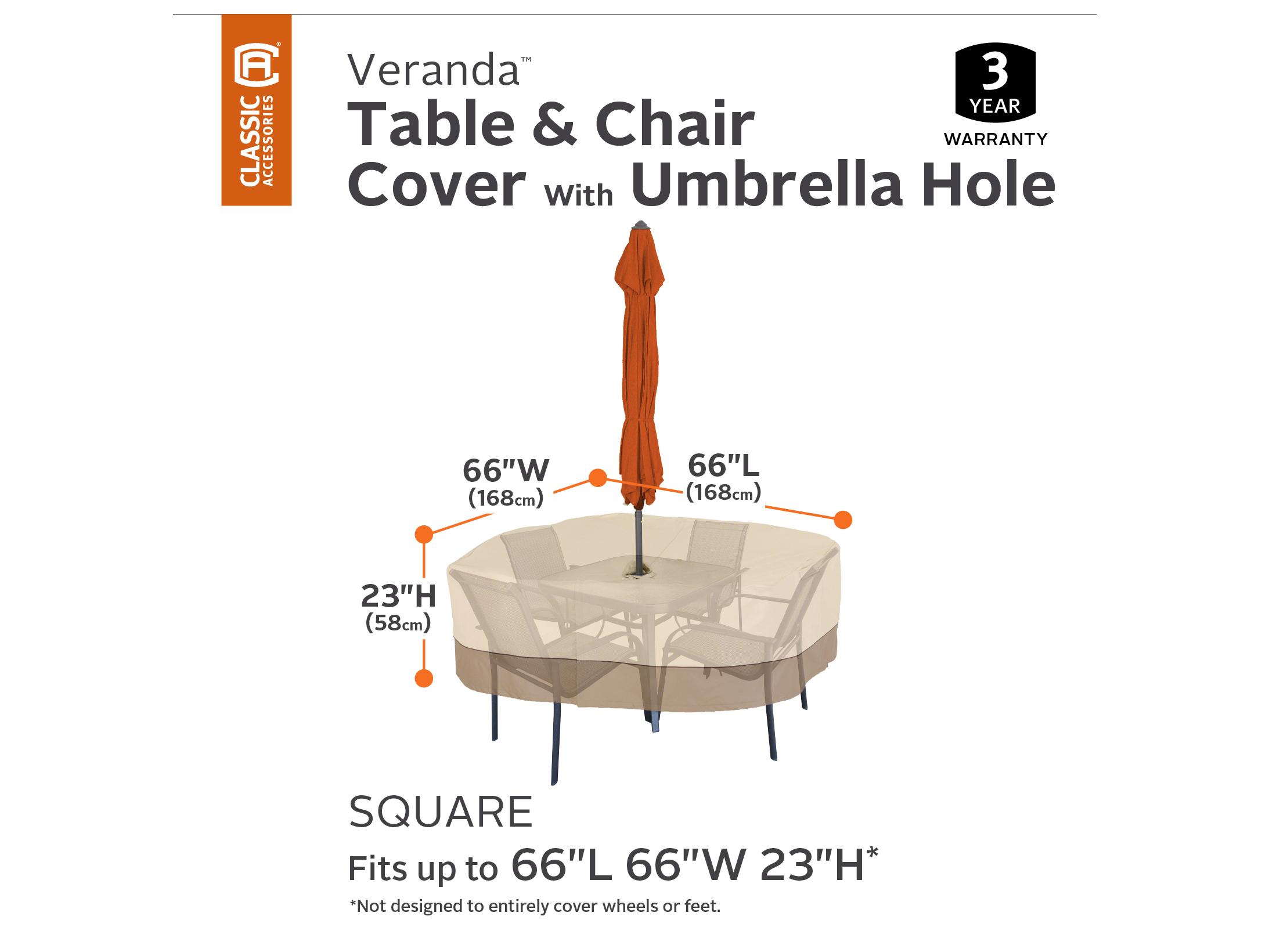 Duck Covers Veranda Pebble 68 Inch Medium Square Table & Chair Set Cover with Umbrella Hole