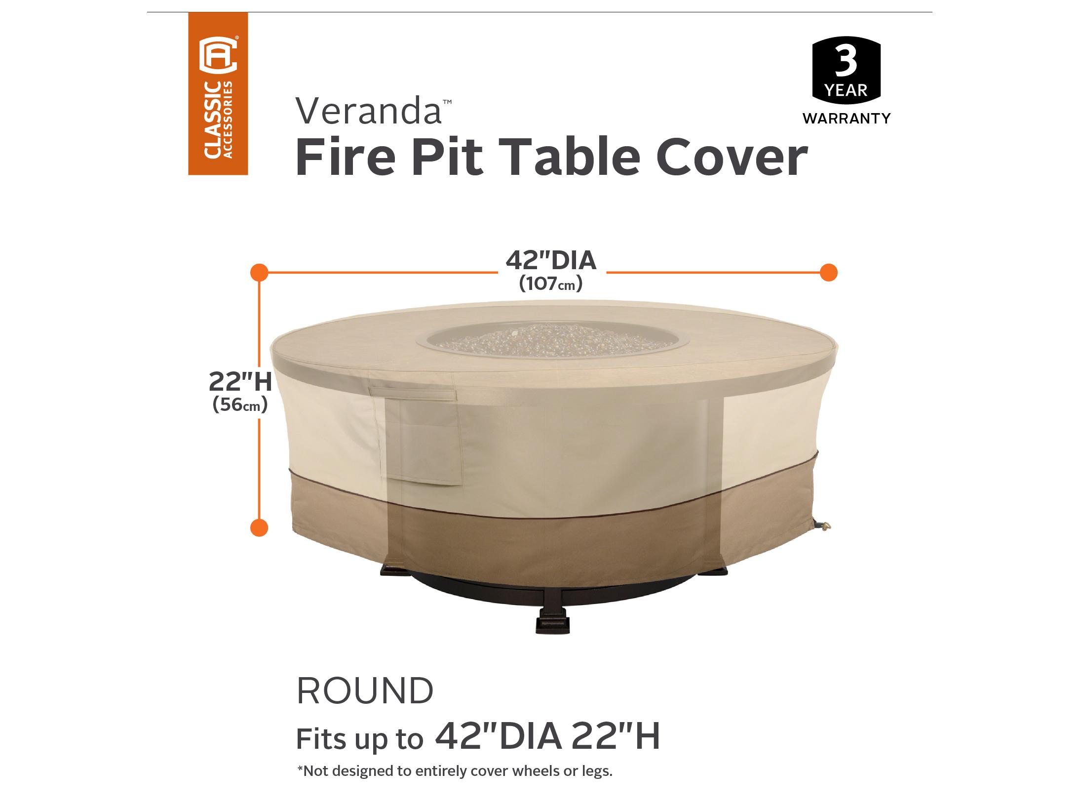 Duck Covers Veranda Pebble 42 Inch Round Full Coverage Fire Pit Table Cover