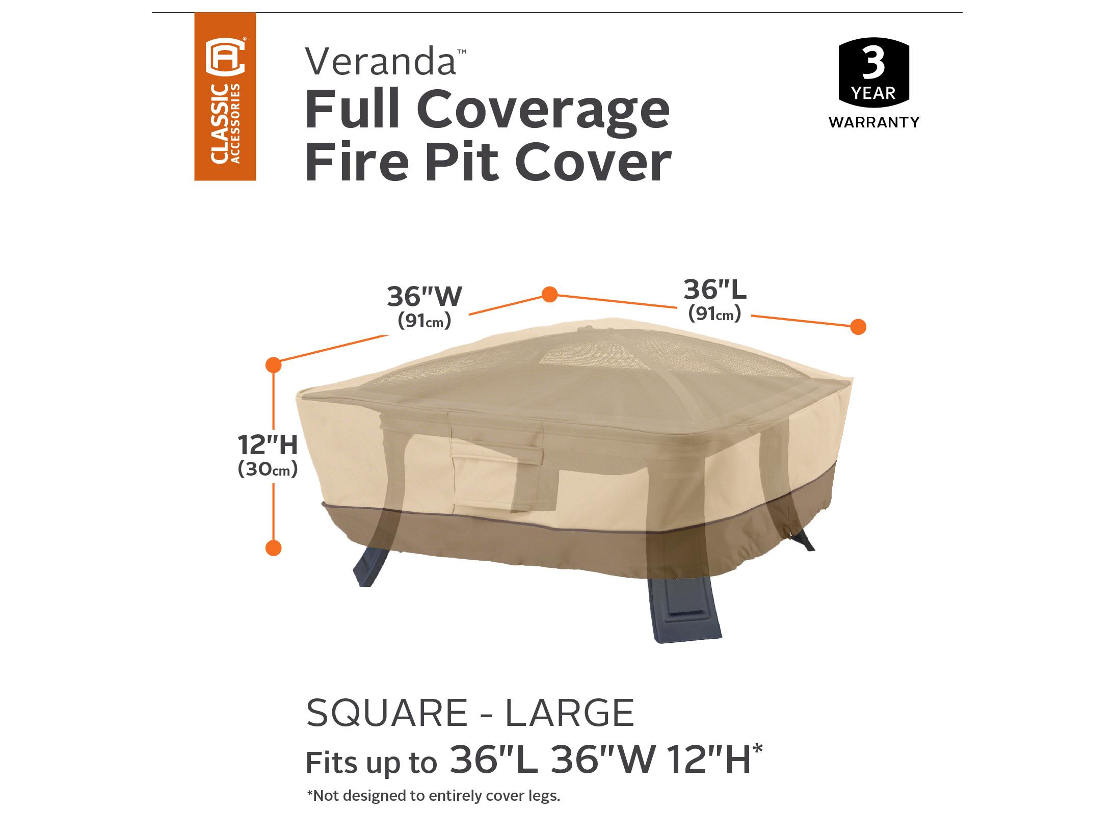 Duck Covers Veranda Pebble 36 Inch Full Coverage Square Fire Pit Cover