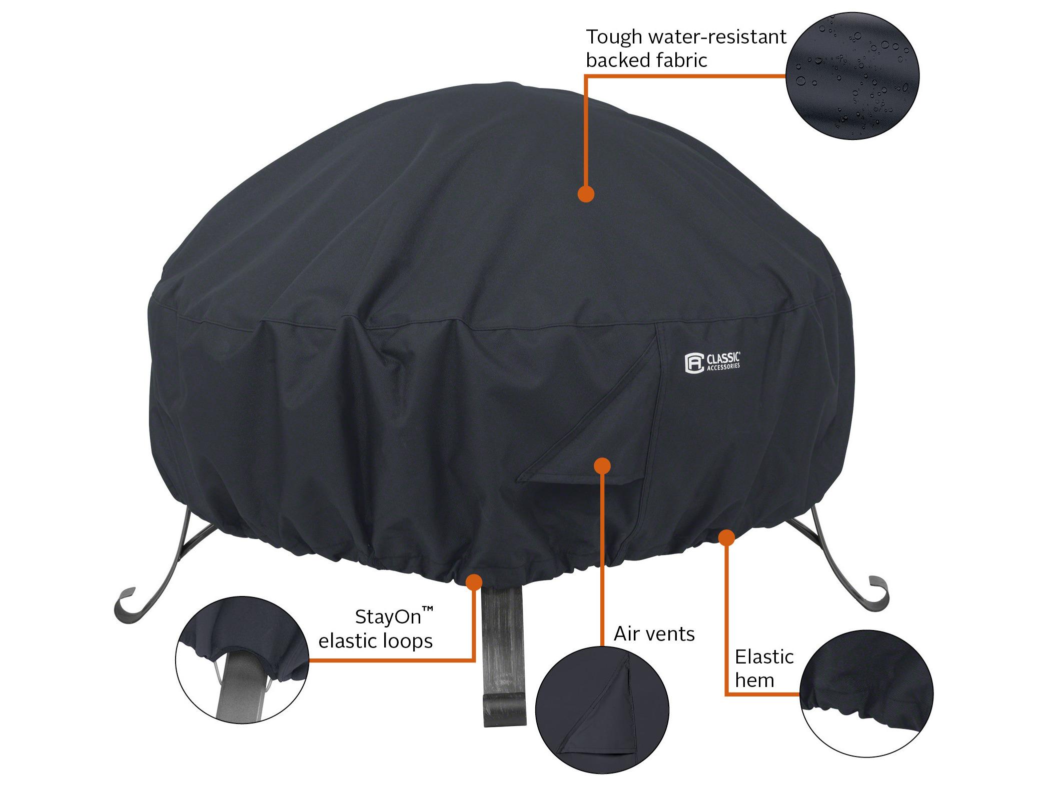 Duck Covers Classic Black 36 Inch Round Full Coverage Fire Pit Cover